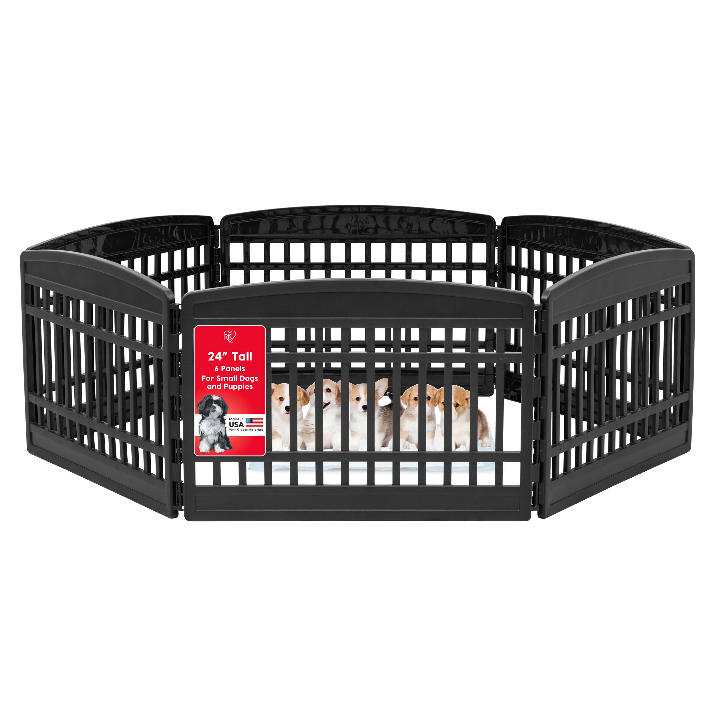 Iris Usa Dog Playpen, 6-Panel 24' Pet Playpen, Puppy Playpen, Indoor/Outdoor Dog Pen, 60 X 60 X 24, Foldable, Customizable, Black