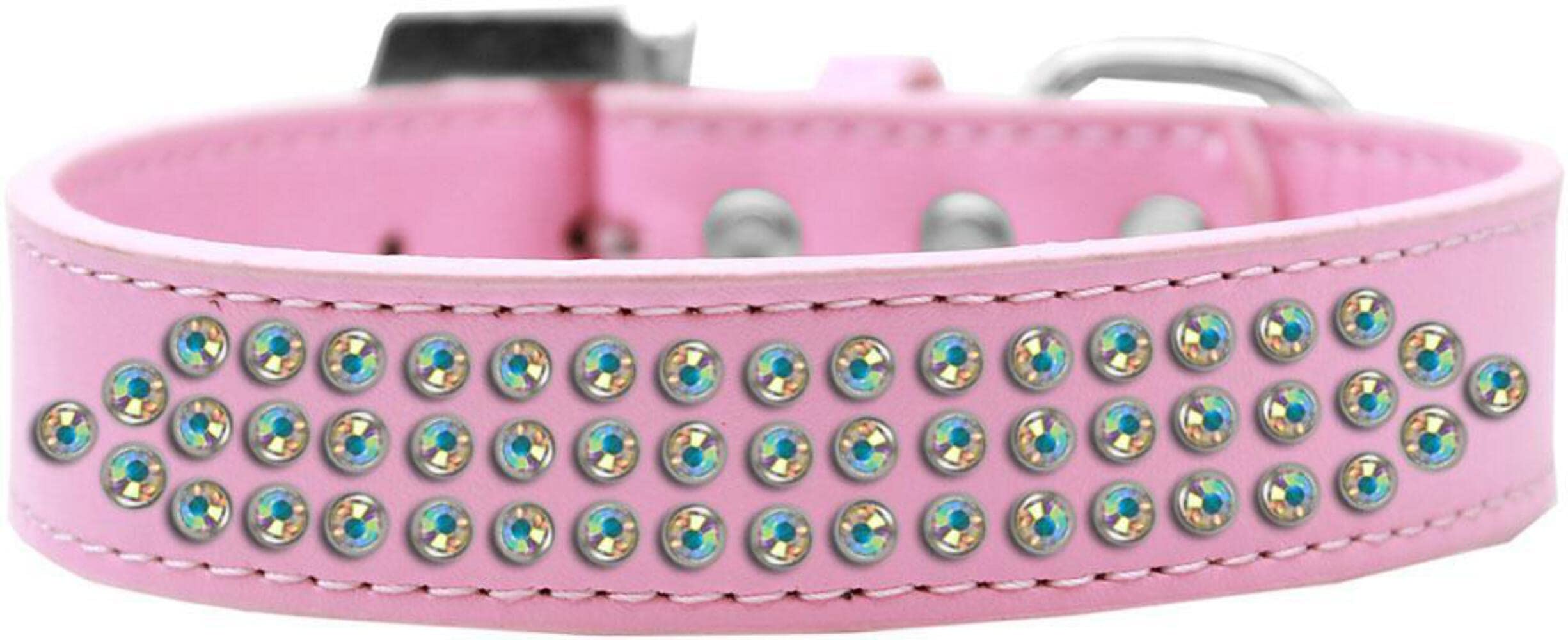 Mirage Pet Products Three Row AB Crystal Dog Collar, Size 18, Aqua
