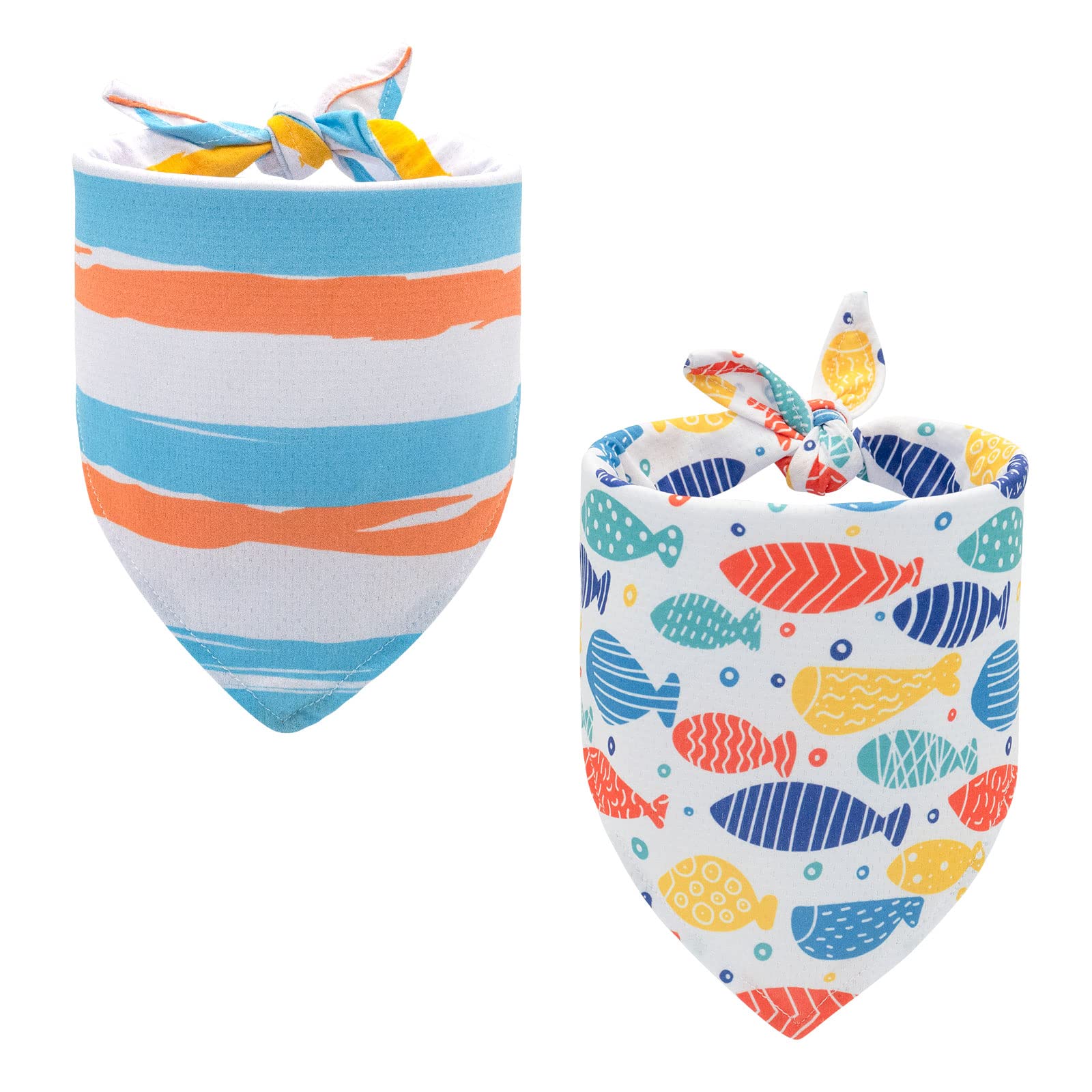 Cyeollo 2 Pack Dog Cooling Bandanas Summer Chill Out Pet Bandana Fish Print Breathable Soft Scarf Collar For Small Medium Large 