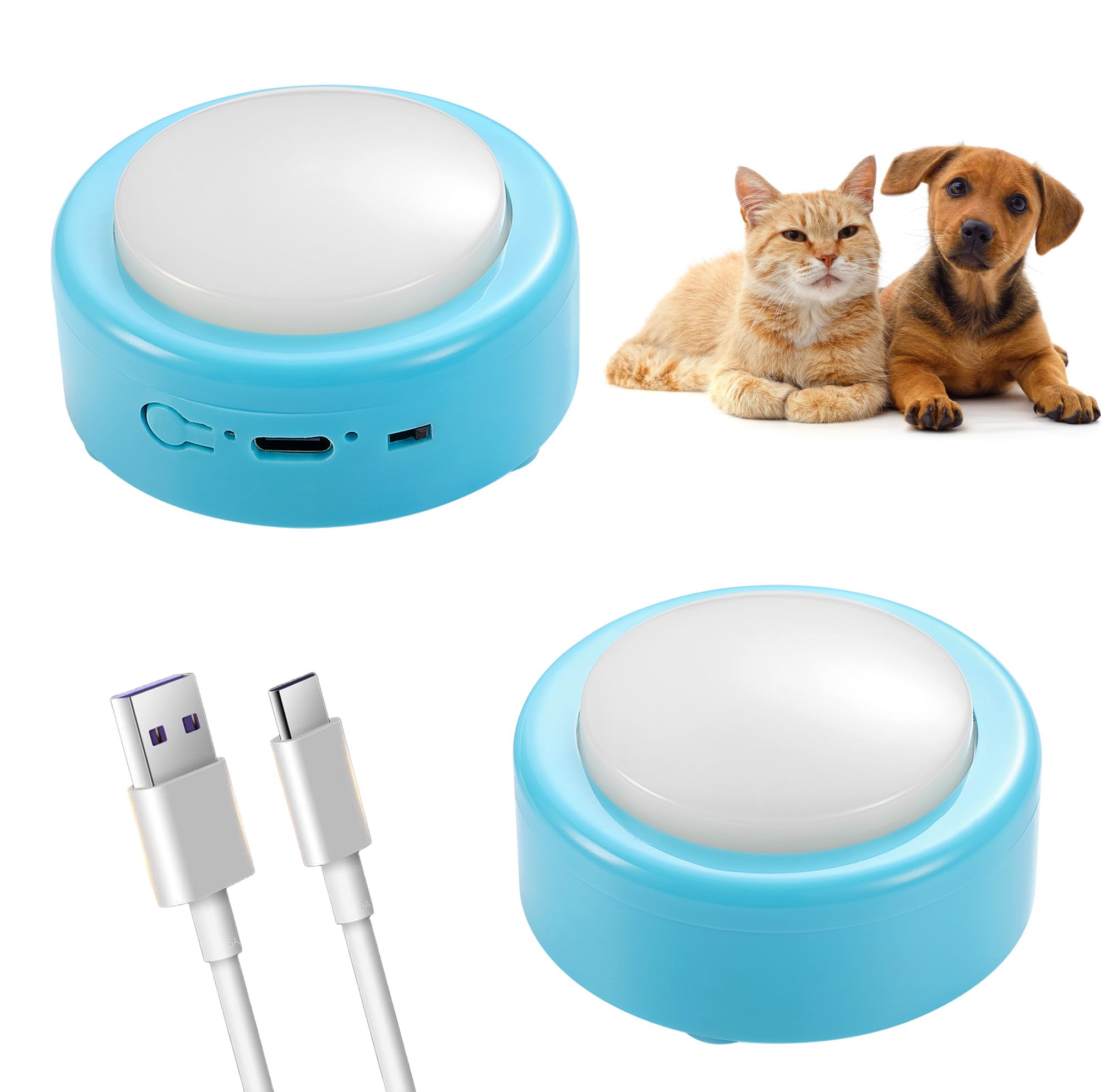 Talking Buttons for Cats & Small Dogs (2-Pack Starter Kit) - Rechargeable Voice Recording Button for Pet Communication, No Batte