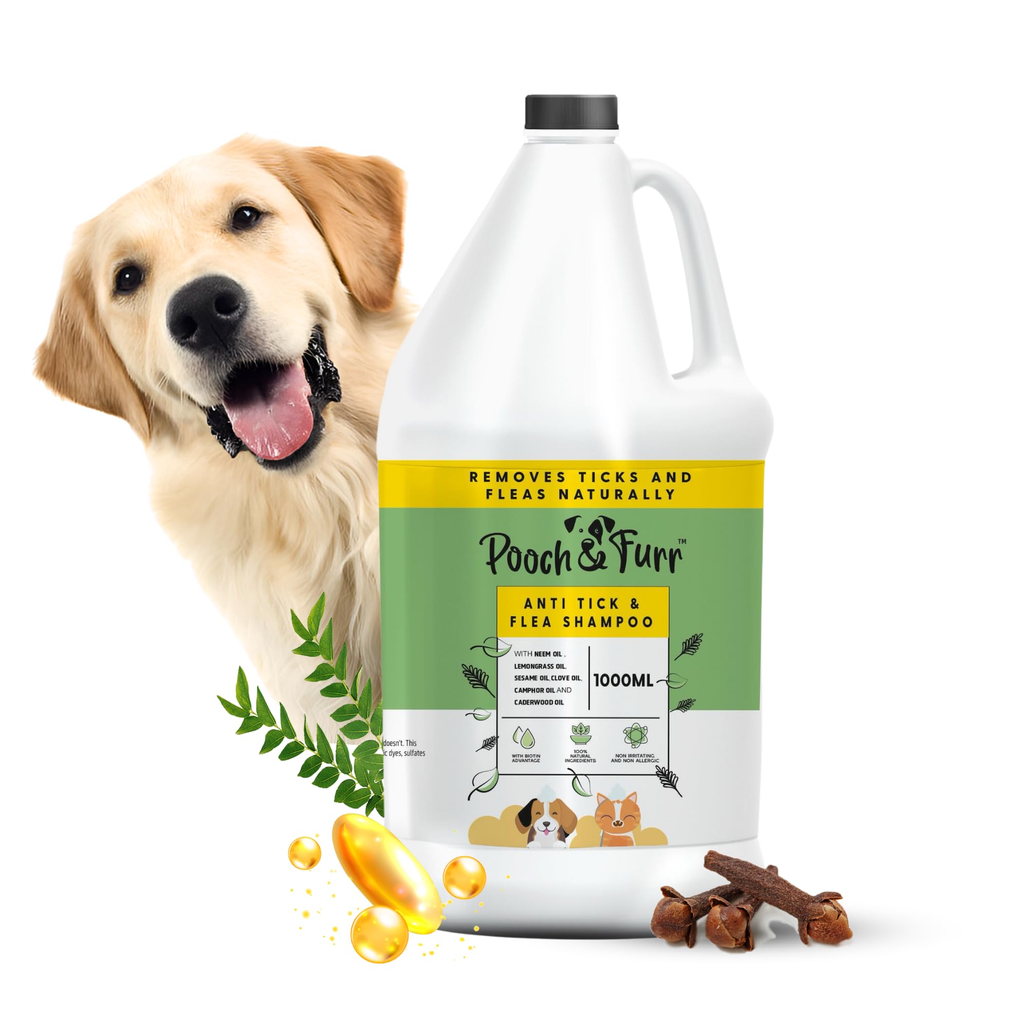 Pooch & Furr (1000 Ml) Max Strength Tick And Flea Shampoo Treatment For Dogs, Powerful & Natural Defense, Prevention For Large &