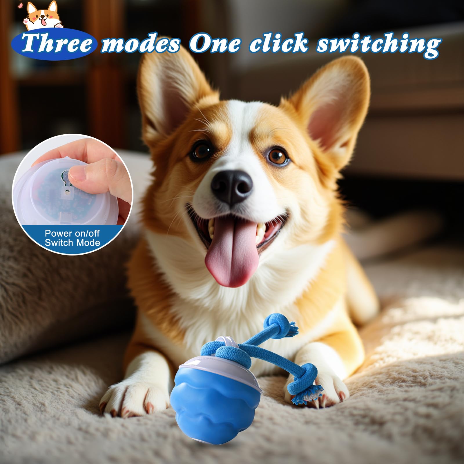 Cotgot Barkzys Powertail 2.0 Interactive Dog Toy, Automatic Rolling Ball With Squeaker, For Small Medium Large Dogs
