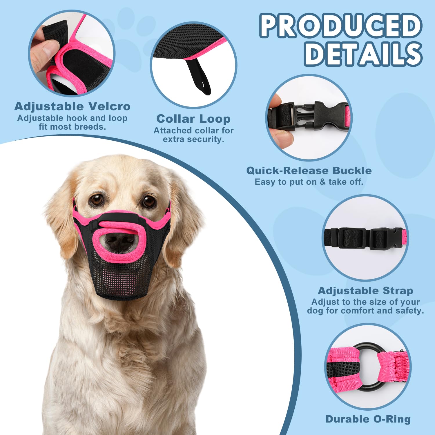 Gremcada Dog Muzzle - Soft Air Mesh Pet Muzzle For Large Medium Small Dogs - Front Opening Design, Breathable, Adjustable, & Pre