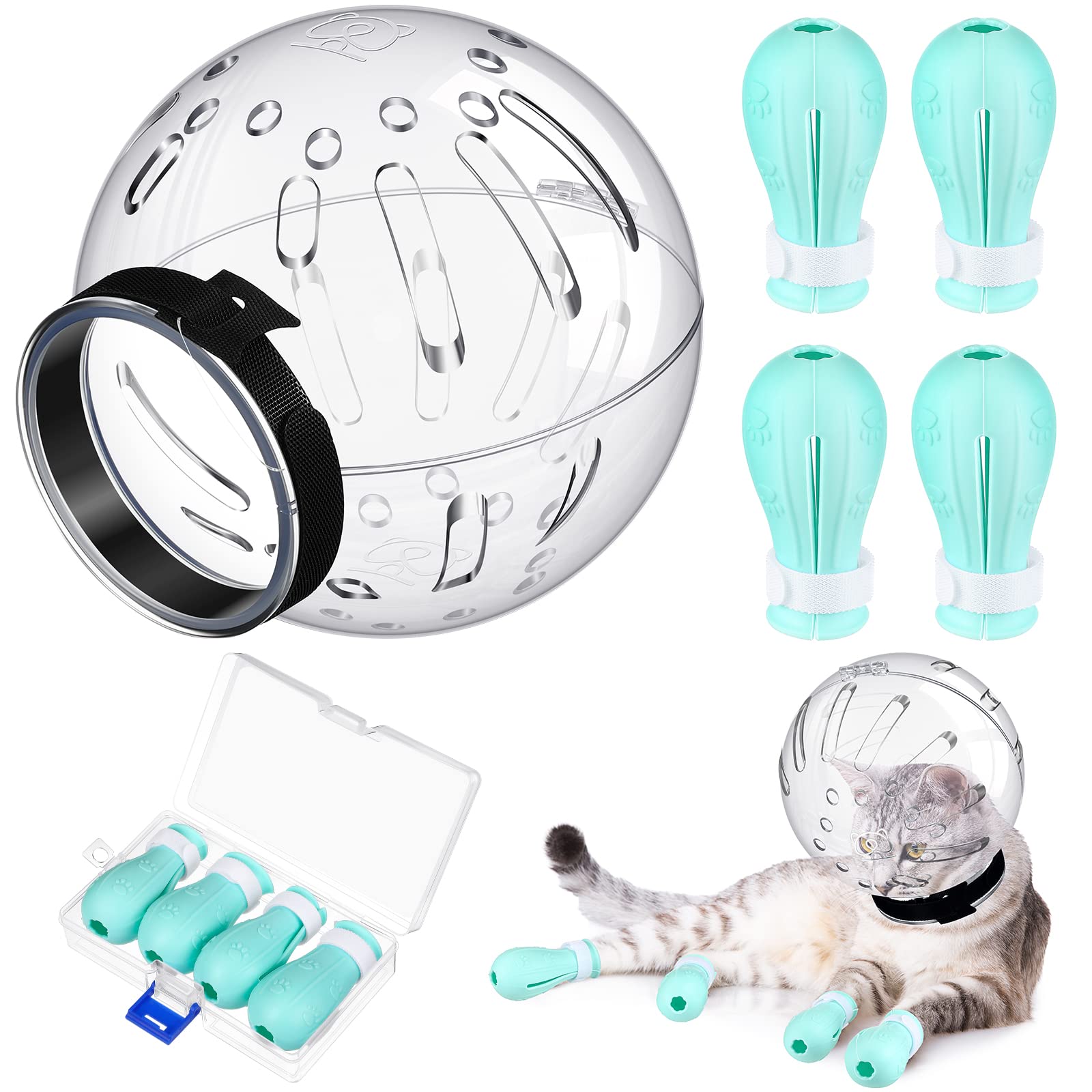 Cat Muzzle For Grooming Cat Adjustable Hood With Cat Paw Covers, Kitten Breathable Anti Bite Muzzles Anti Scratch Boots Silicone Cat Shoes Boots Cat Paw Protector For Cats Bathing Shaving (Medium)
