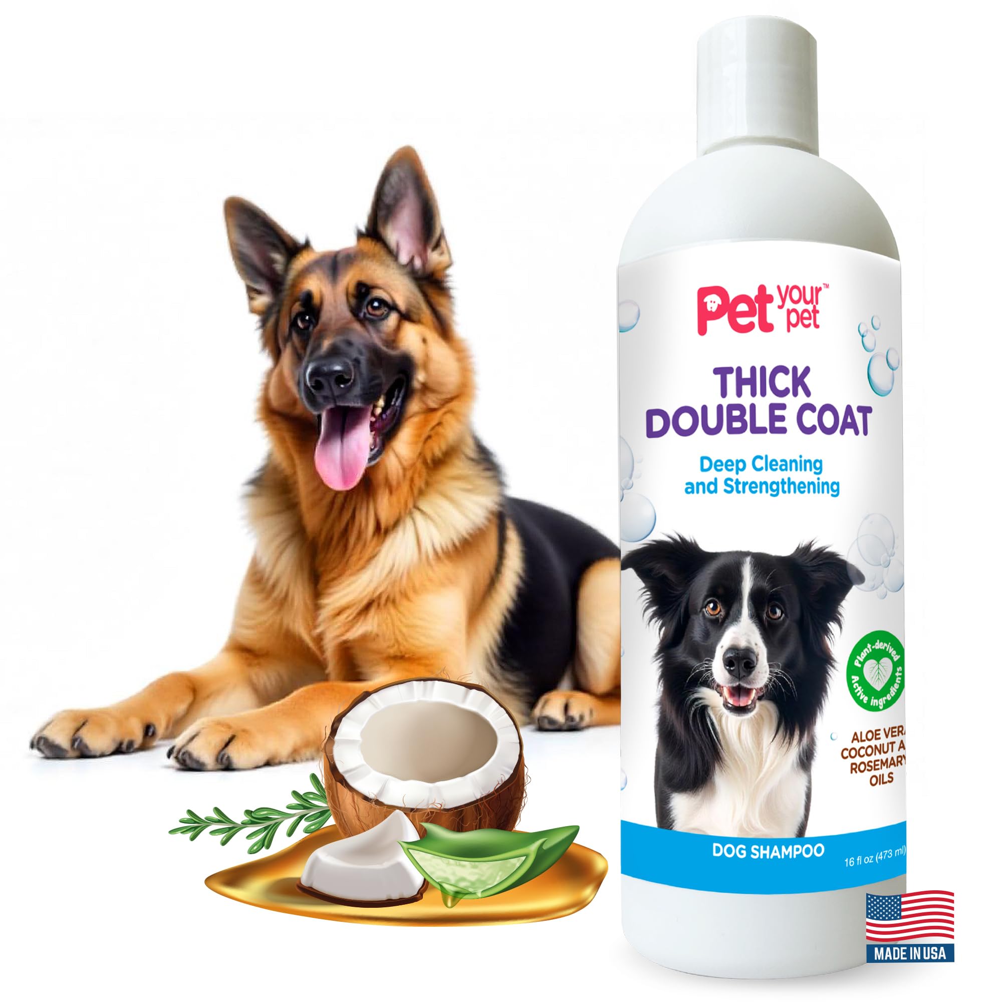 Pet Your Pet Natural Dog Shampoo For Thick Coats - Deep Cleaning Wash With Aloe, Coconut & Rosemary Oil - Deodorizing For Golden