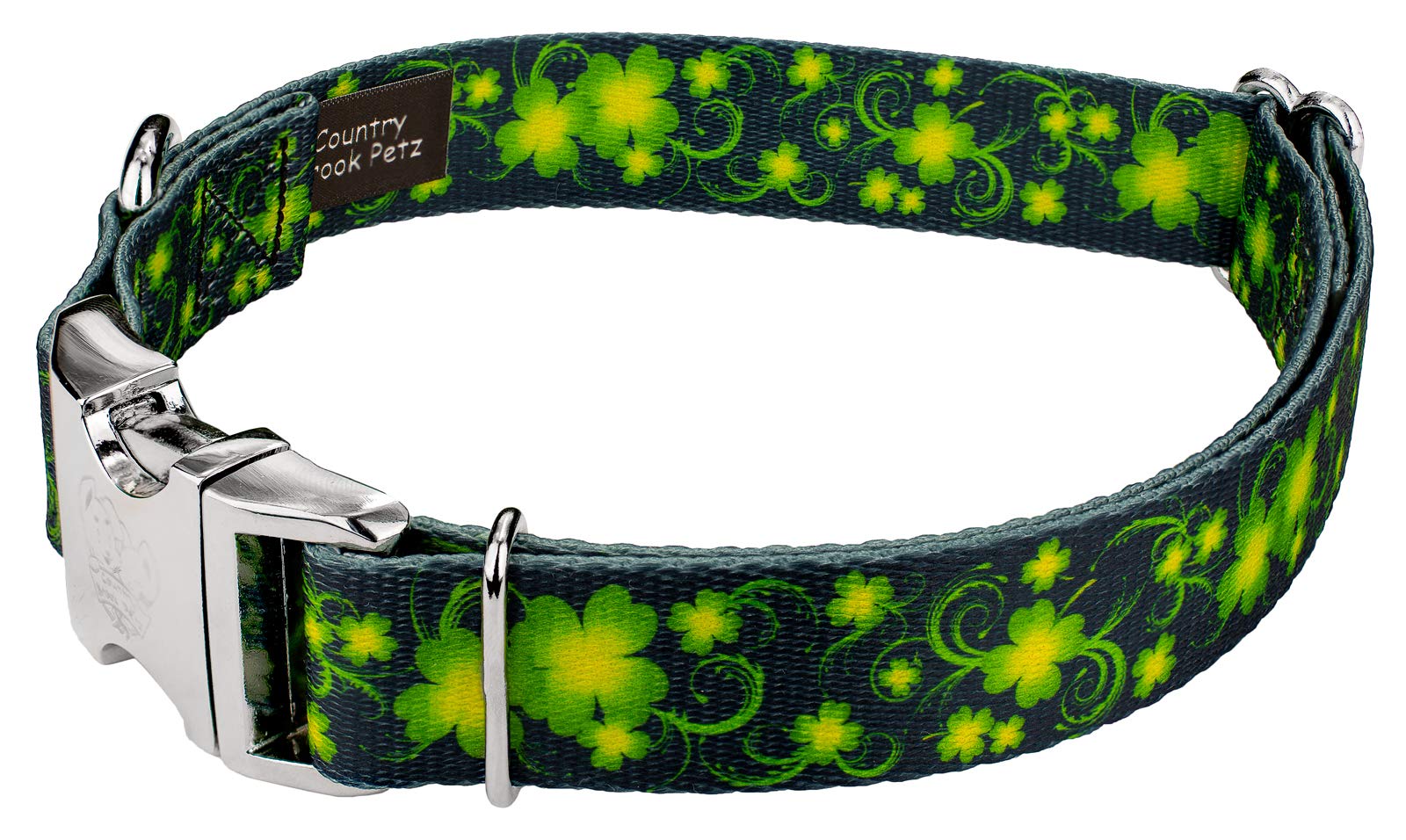 Country Brook Petz - Premium Clovers In The Wind Dog Collar - Irish Pride Collection Featuring Lucky Designs (1 Inch, Extra Larg