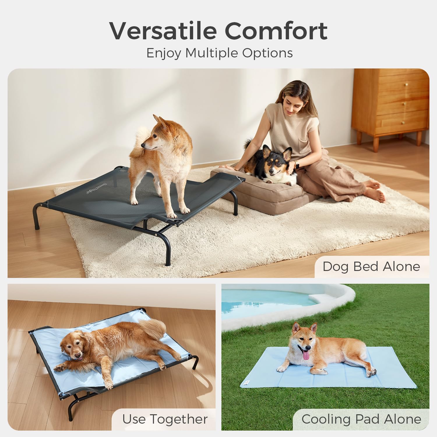 Sweetnight Elevated Dog Bed with Headrest for Large Dogs | Waterproof Raised Dog Cot for Outdoor - 43inch Heavy Duty Steel Frame