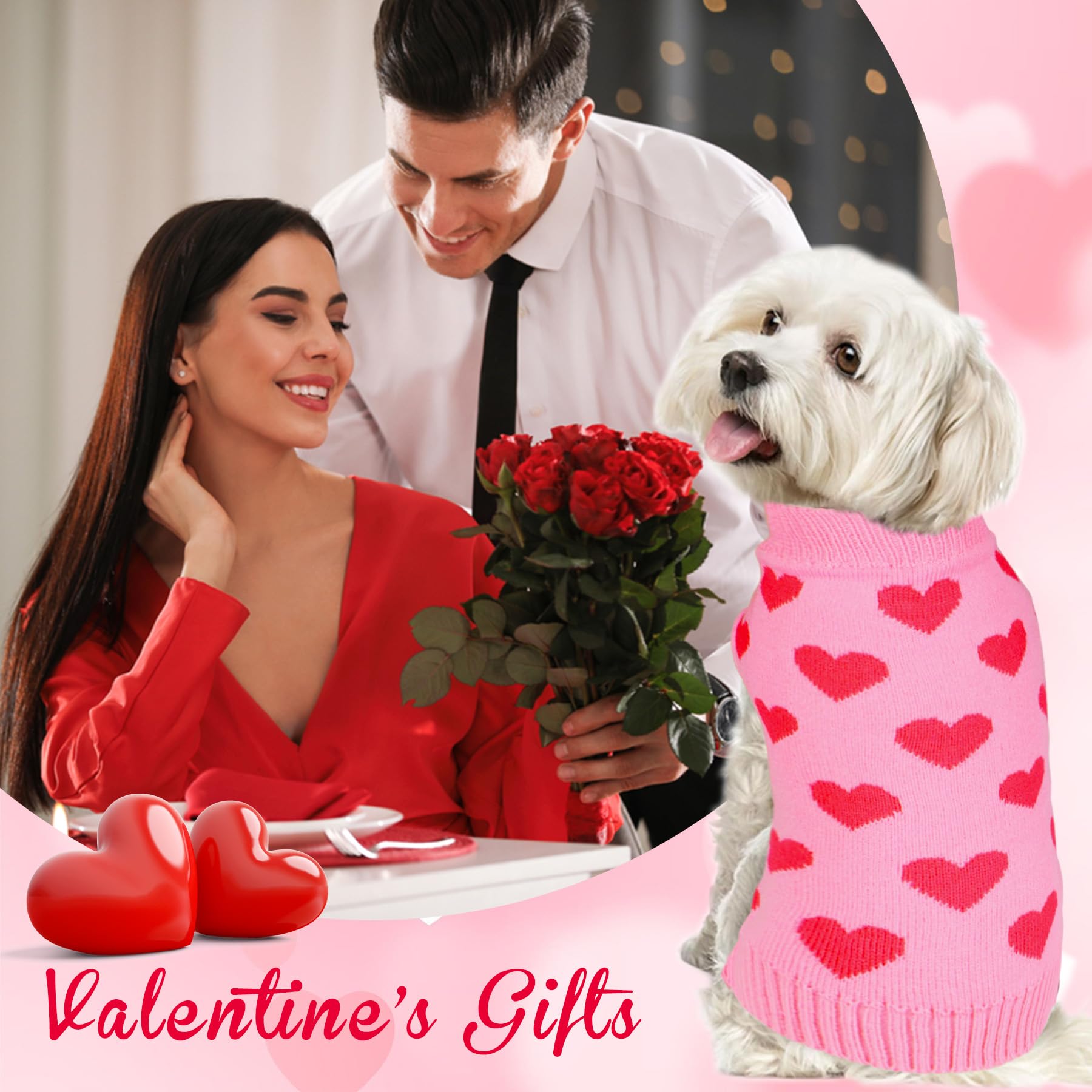 Goyoswa 2 Pack Valentine Dog Sweater Dog Valentines Clothes Outfit Knitted Heart Sweater For Small Medium Large Dogs Pets (Red &