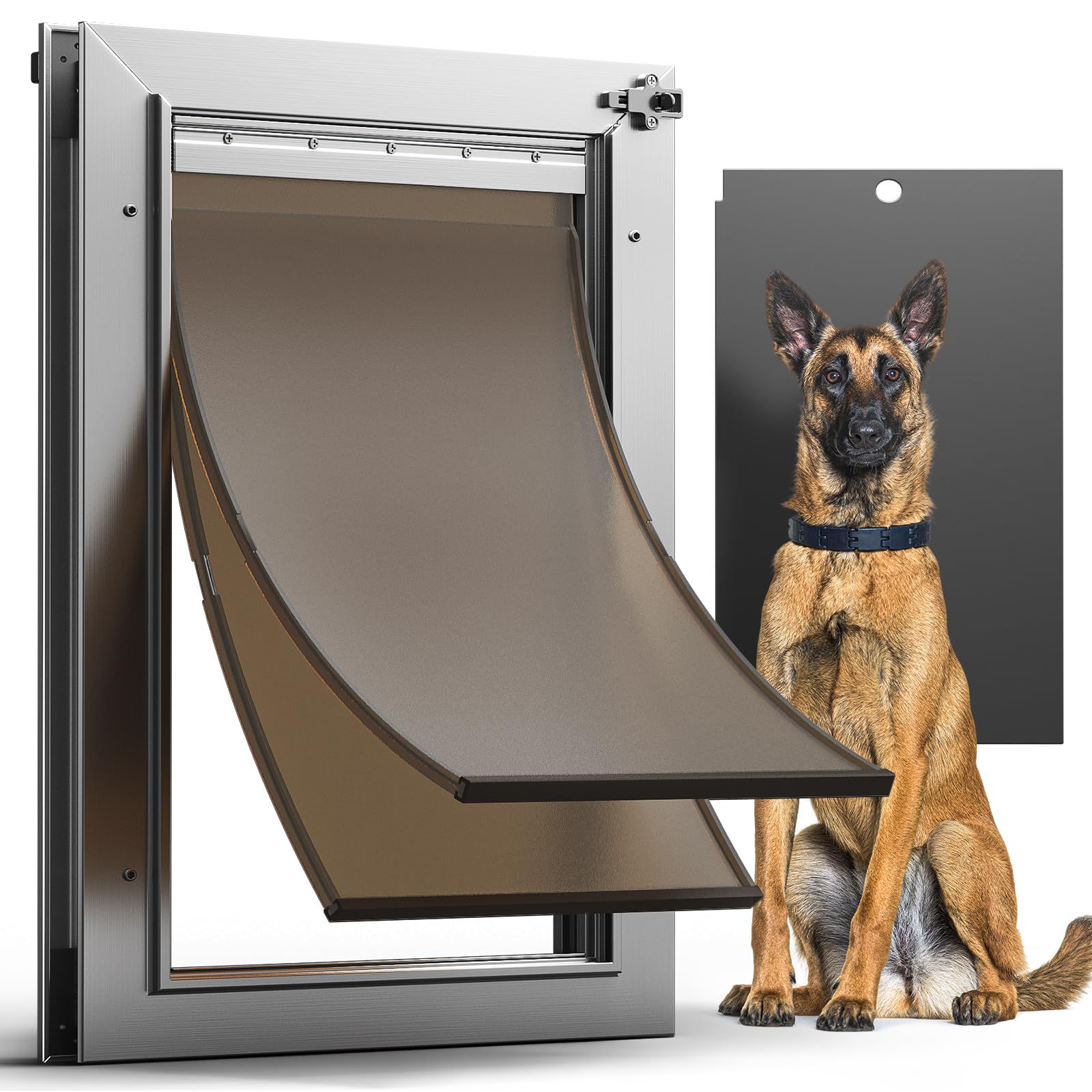 Vosoir Dog Door, All Aluminum Large Dog Door, Heavy Duty Doggy Doggie Pet Door For Install In Interior Exterior Doors Or Wall, 2