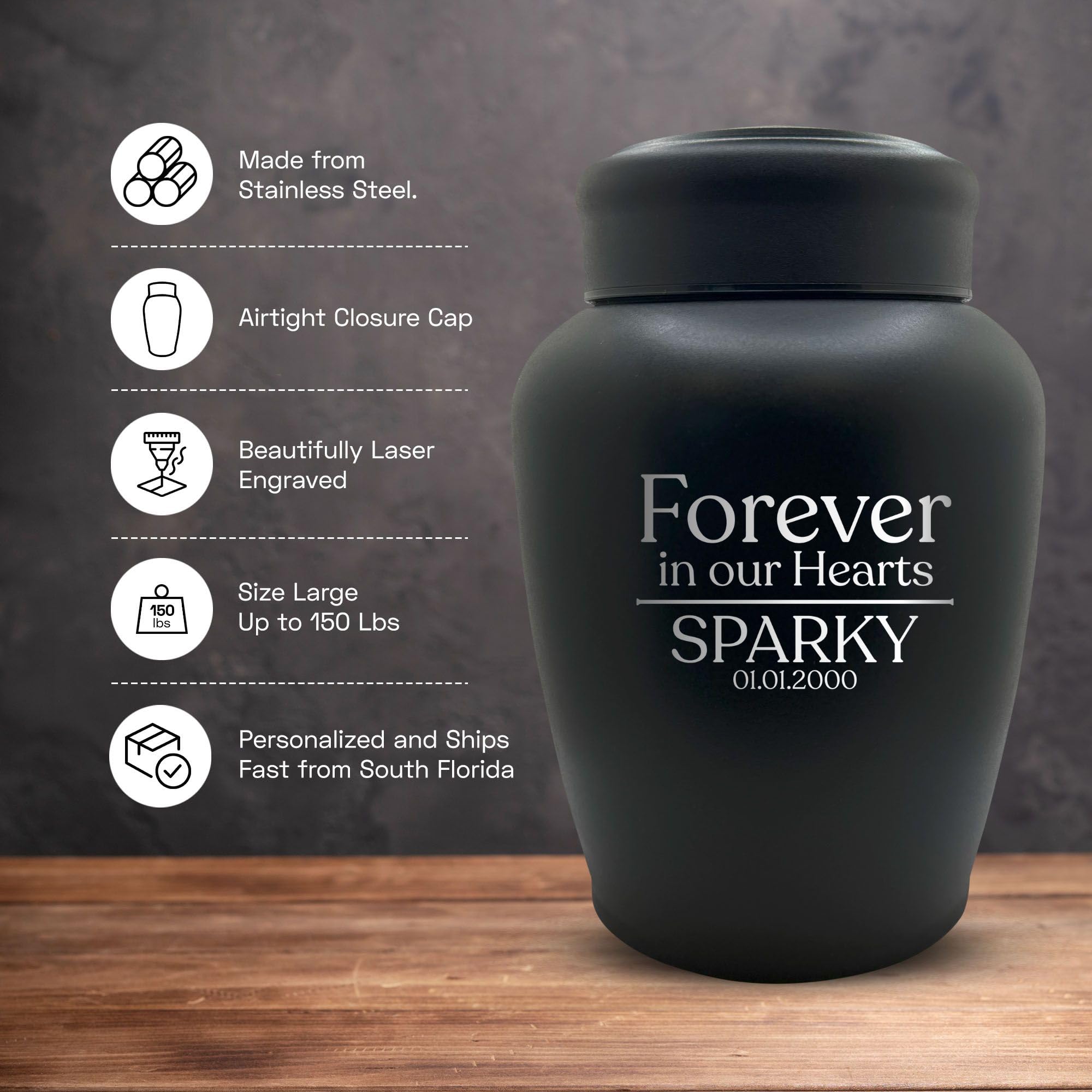 Personalized Custom Dog Urn Engraved Dog Name And Date - Stainless Steel Cremation Urn For Large Dogs Ashes With Airtight Closur