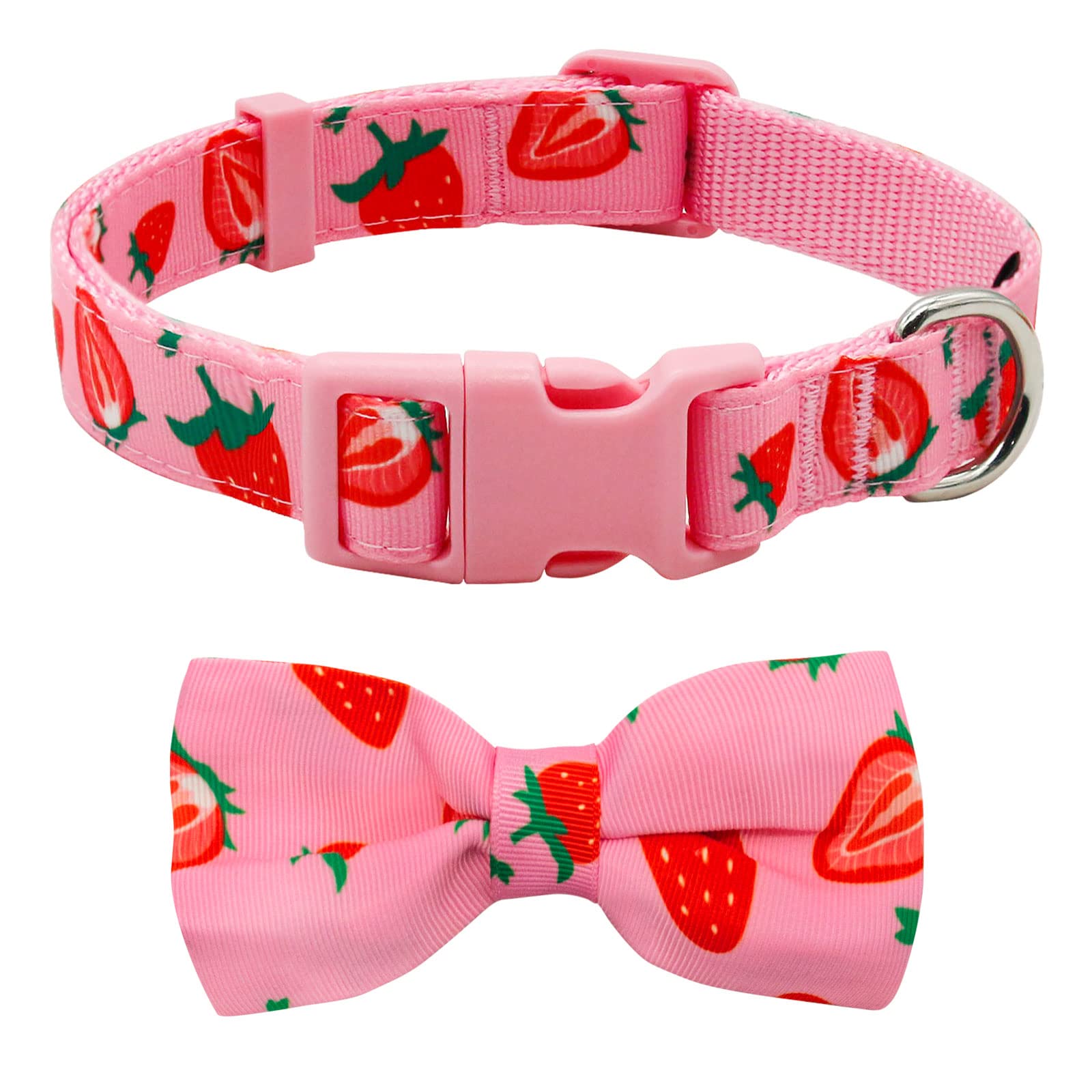 Azuza Dog Collar Bow Tie, Lovely Pink Dog Collars With Bowtie For Small Dogs
