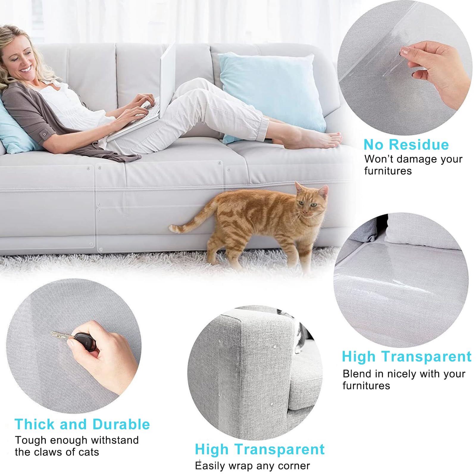 Xyjnyo Cat Scratch Furniture Protector From Scratching, Couch Protector From Cat Claws, Self-Adhesive Tape For Furniture, 8 Pack