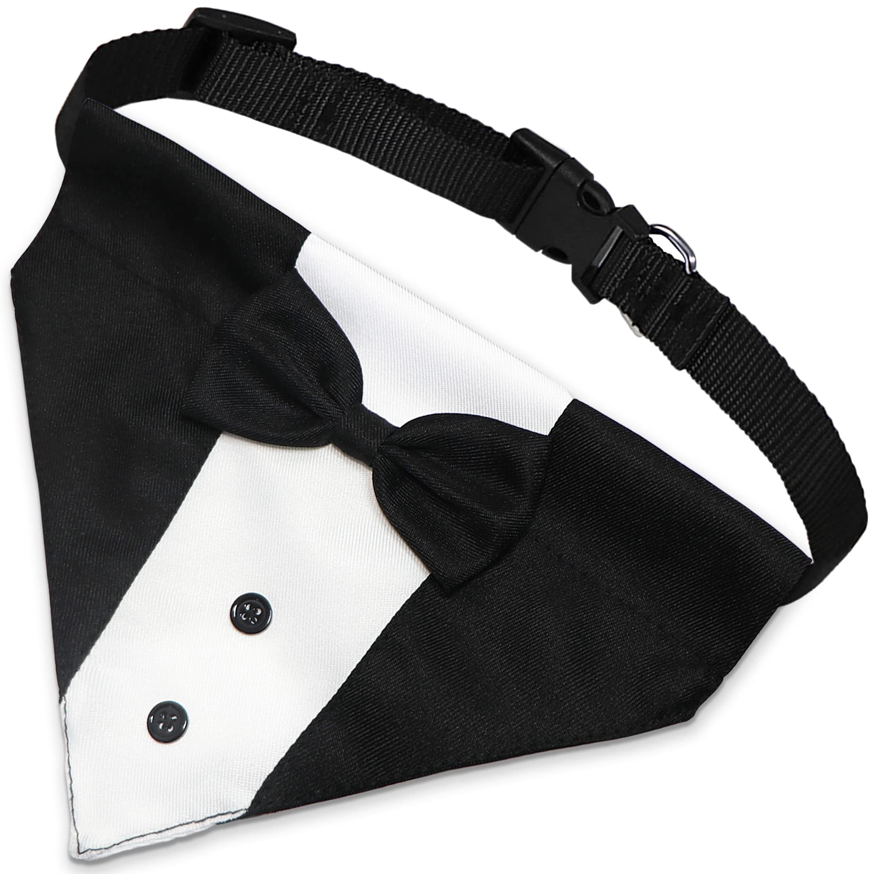 Goyoswa Dog Tuxedo Dog Suit Dog Wedding Bandana Collar With Bow Tie, Adjustable Dog Tux Formal Dog Costumes, Engagement Birthday Tuxedo For Small Medium Large Dogs Pets (Large: Neck 15”-25”)