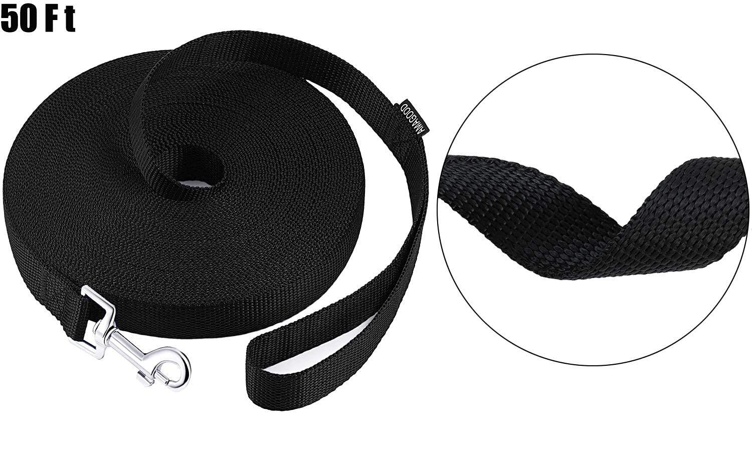 Amagood Dog/Puppy Obedience Recall Training Agility Lead-15 Ft 20 Ft 30 Ft 50 Ft Long Leash-For Dog Training,Tie Out,Play,Safety,Camping (50 Feet, Black)