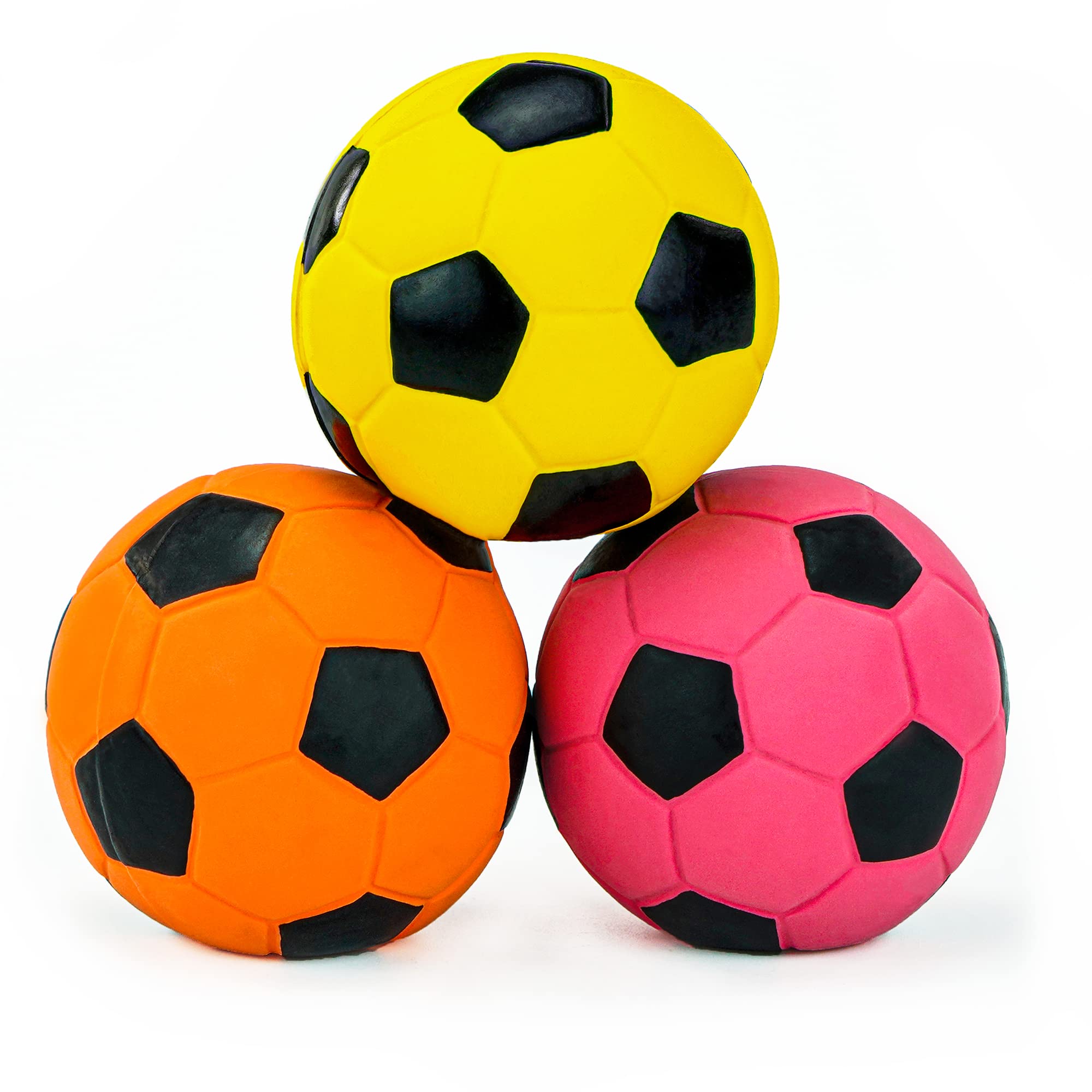 CHIWAVA 3PCS Dog Toy Footballs - 2.7" Chew & Fetch Balls for Medium Dogs, Natural Rubber, Yellow/Red/Purple