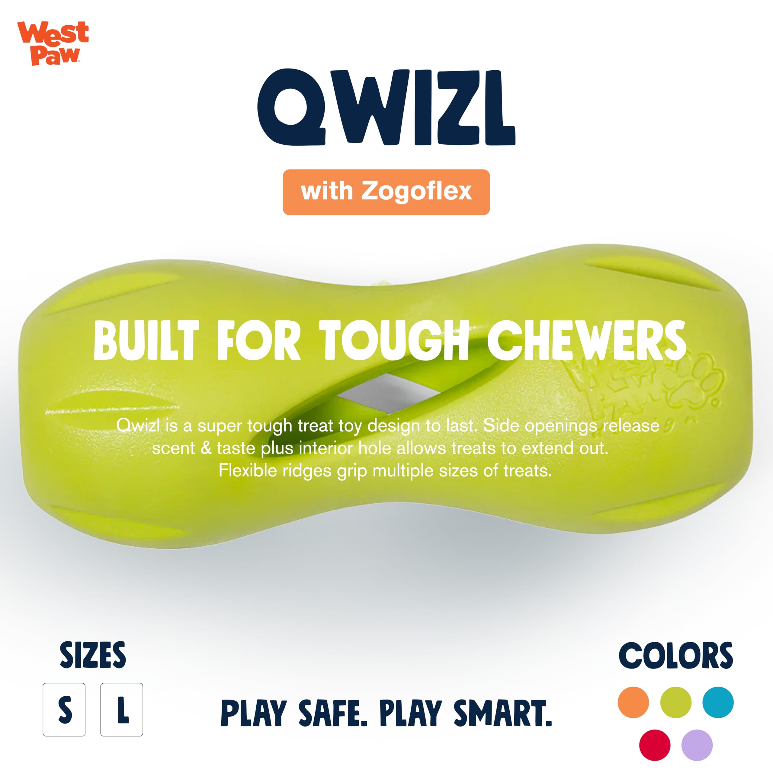 West Paw Zogoflex Qwizl Interactive Treat Dispensing Dog Puzzle Treat Toy for Dogs, Granny Smith, Large
