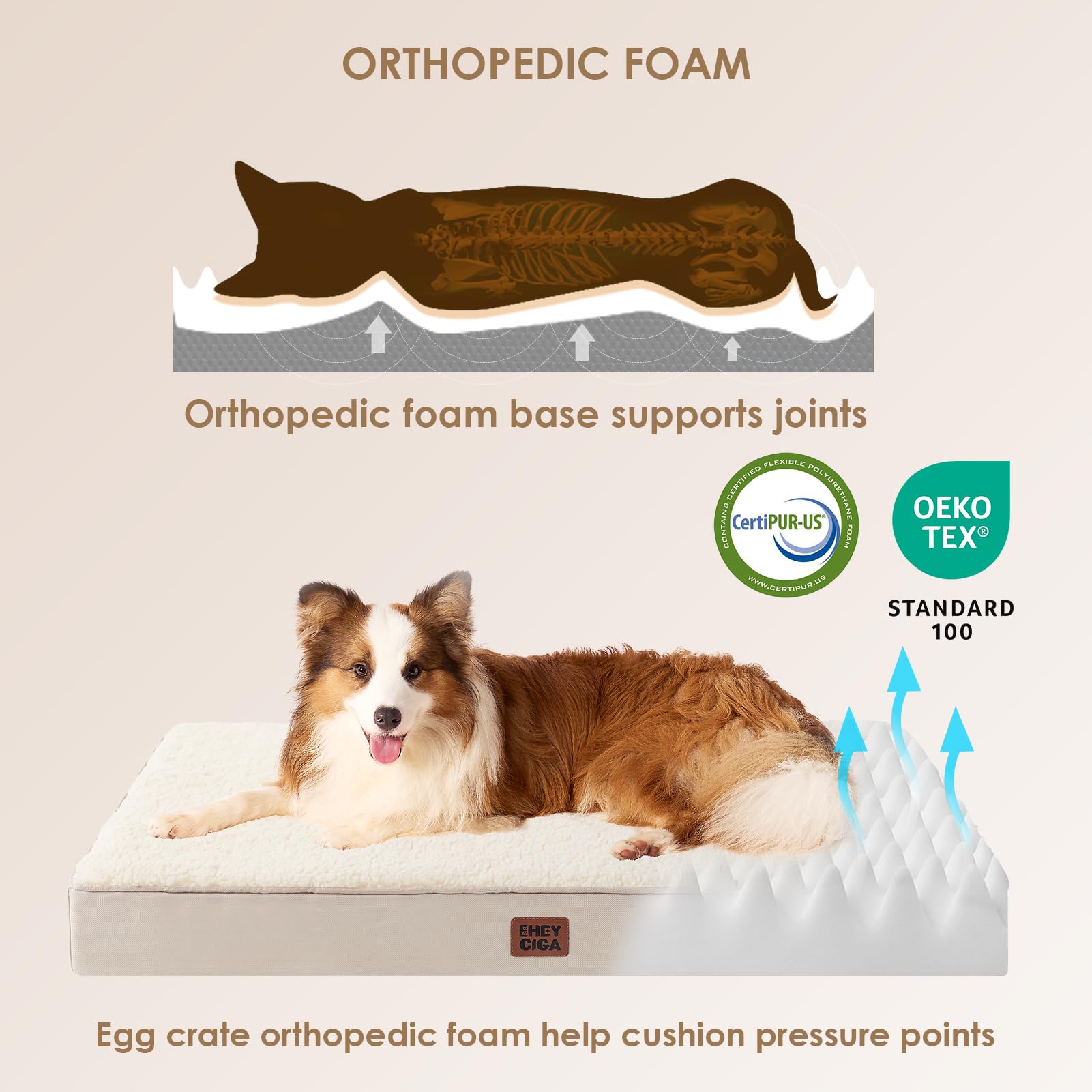 Eheyciga Orthopedic Xxl Dog Beds For Jumbo Dogs With Removable Washable Cover For Crate, Camel, 47X29