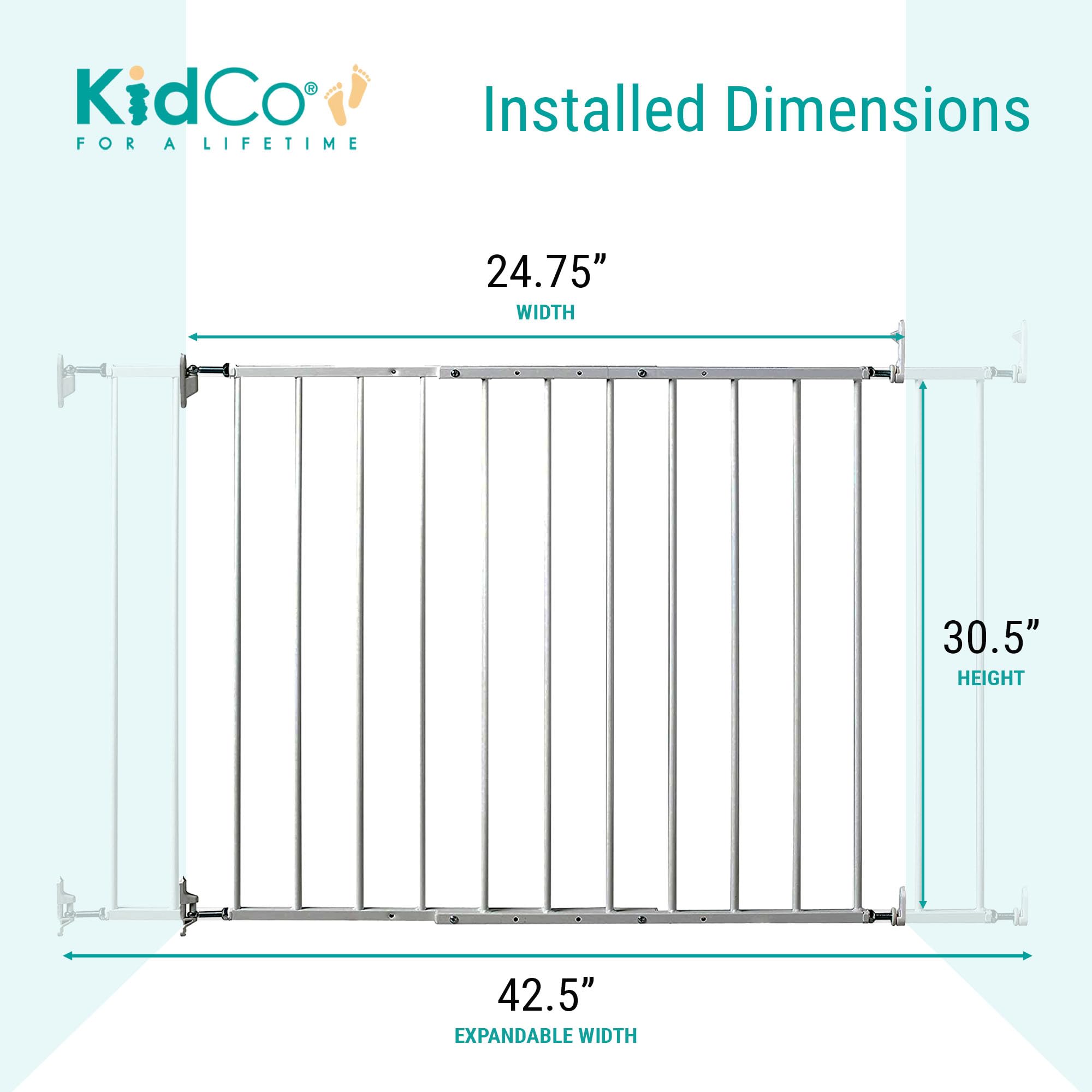 KidCo G2000 Safeway Baby Gate for Stairs, Quick Release, Metal, 24.75-42.5"W x 30.5"H, White