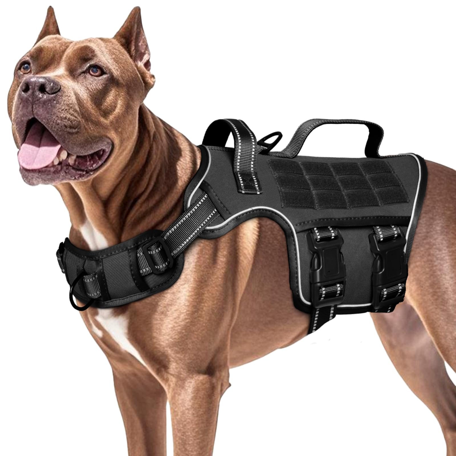 Dog Harness for Large Dogs Heavy Duty, No Pull Tactical Dog Harness with Molle System, Easy On and Off Service Dog Vest, Breatha