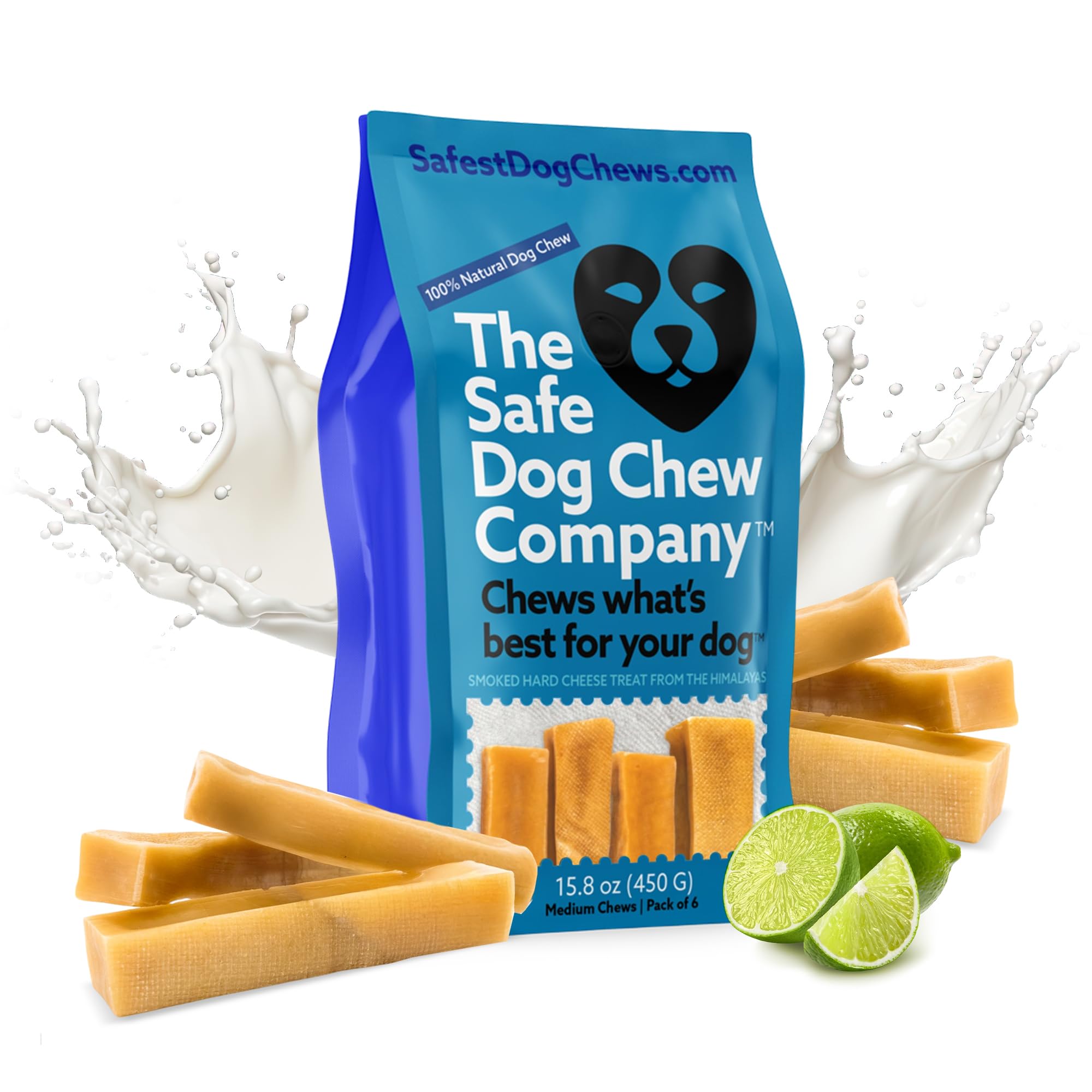 The Safe Dog Chew Company 100% Natural Cheese Chews for Medium Dogs - 15.8 oz Pack of 6, Long-Lasting, No Preservatives, Great Teeth Cleaner