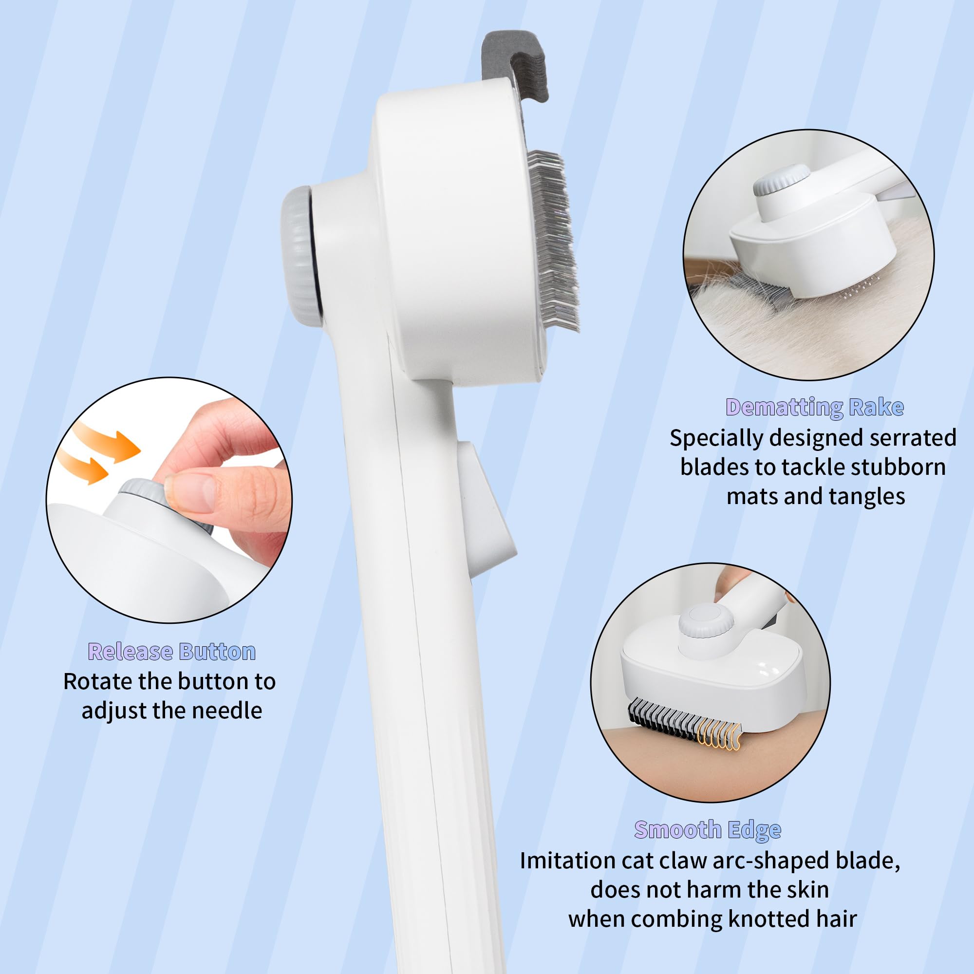 Pawsailor 2-In-1 Dogs Self Cleaning Slicker Brush, Cat Undercoat Rake,Shedding Grooming Tool Planet Hair Removal Comb For Long S