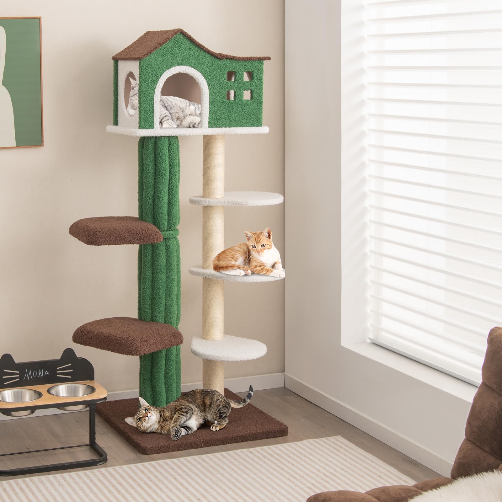Tangkula Tall Cat Tree For Indoor Cat, 7-Tier 61    Modern Cat Tower With Sisal Scratching Posts, Top Condo, Soft Mohair Plush F