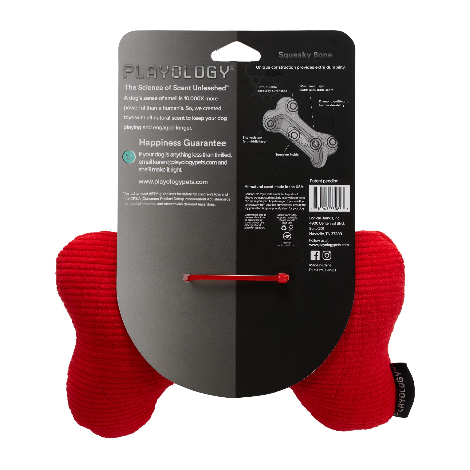 Playology Plush - Squeaky Bone - Medium - Engaging All-Natural Beef Scent