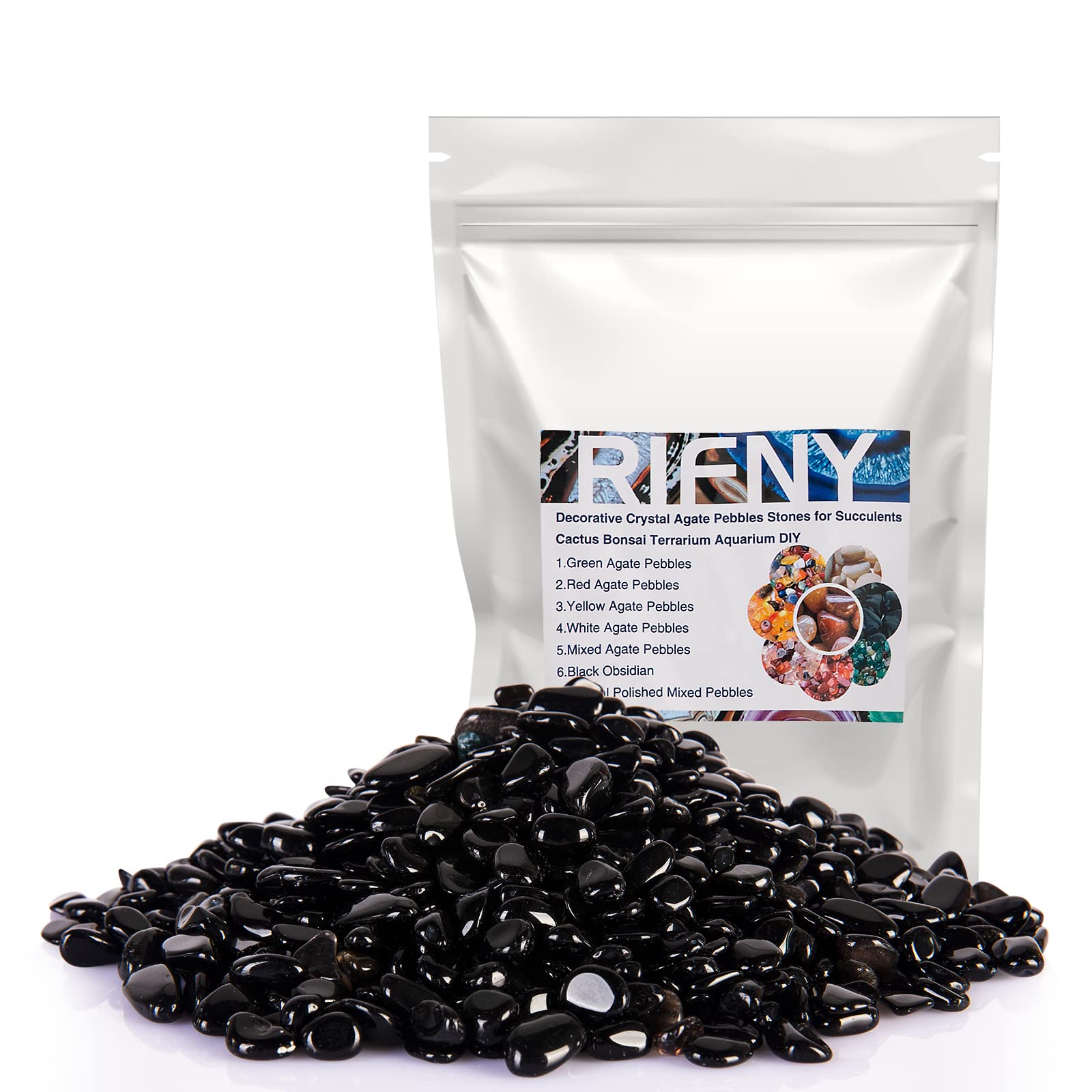 Rifny Decorative Stones, 0.3 Inch Black Polished Gravel Rocks For Plant Flower Pots Vase Filler Decorative Air Plants Bamboo Succulents Cactus And Aquarium Fish Tank Decor (2 Lb, Black)