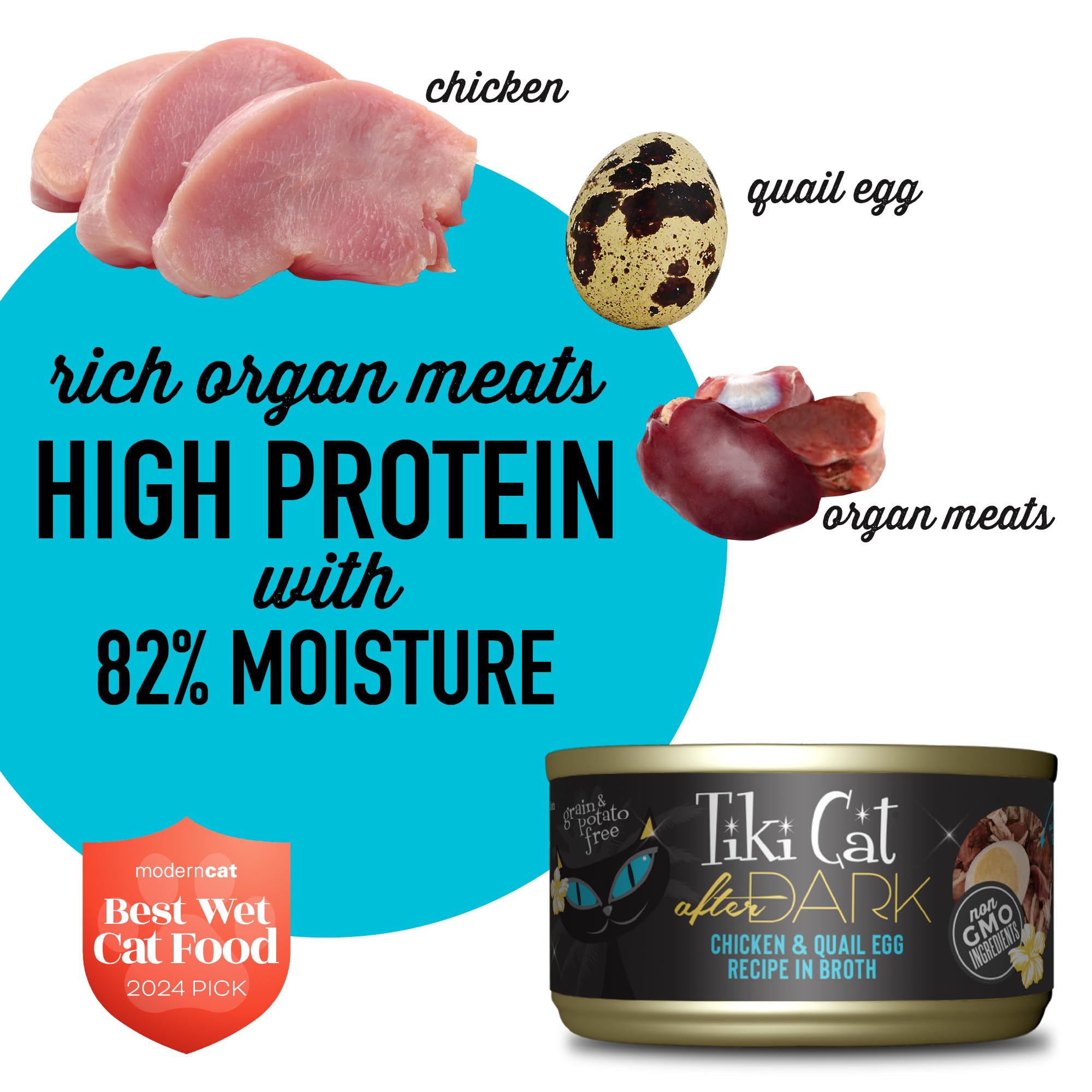 Tiki Cat After Dark, Chicken & Quail Egg, High-Protein and 100% Non-GMO Ingredients, Wet Cat Food for Adult Cats, 2.8 oz. Can (1