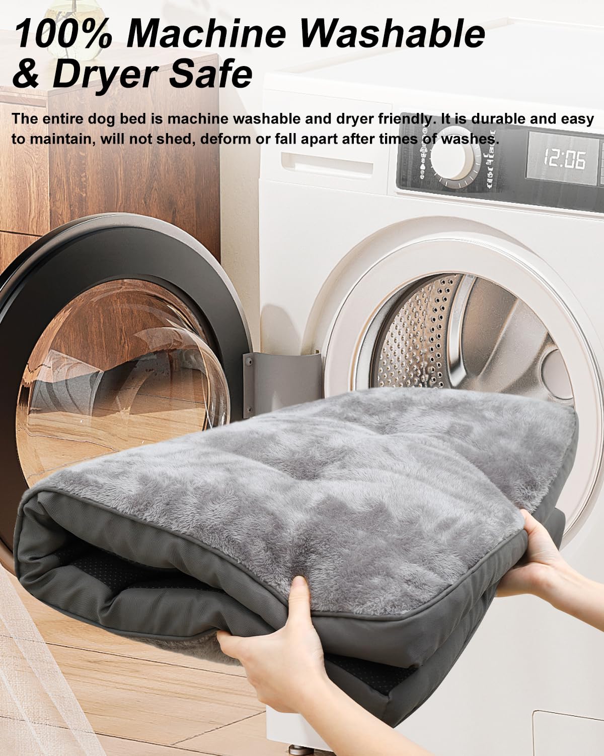Emslx Dog Bed For Crate Washable Plush Dog Bed Kennel Pad Pet Sleeping Mat With Anti-Slip Bottom,41X27 Inch, Grey