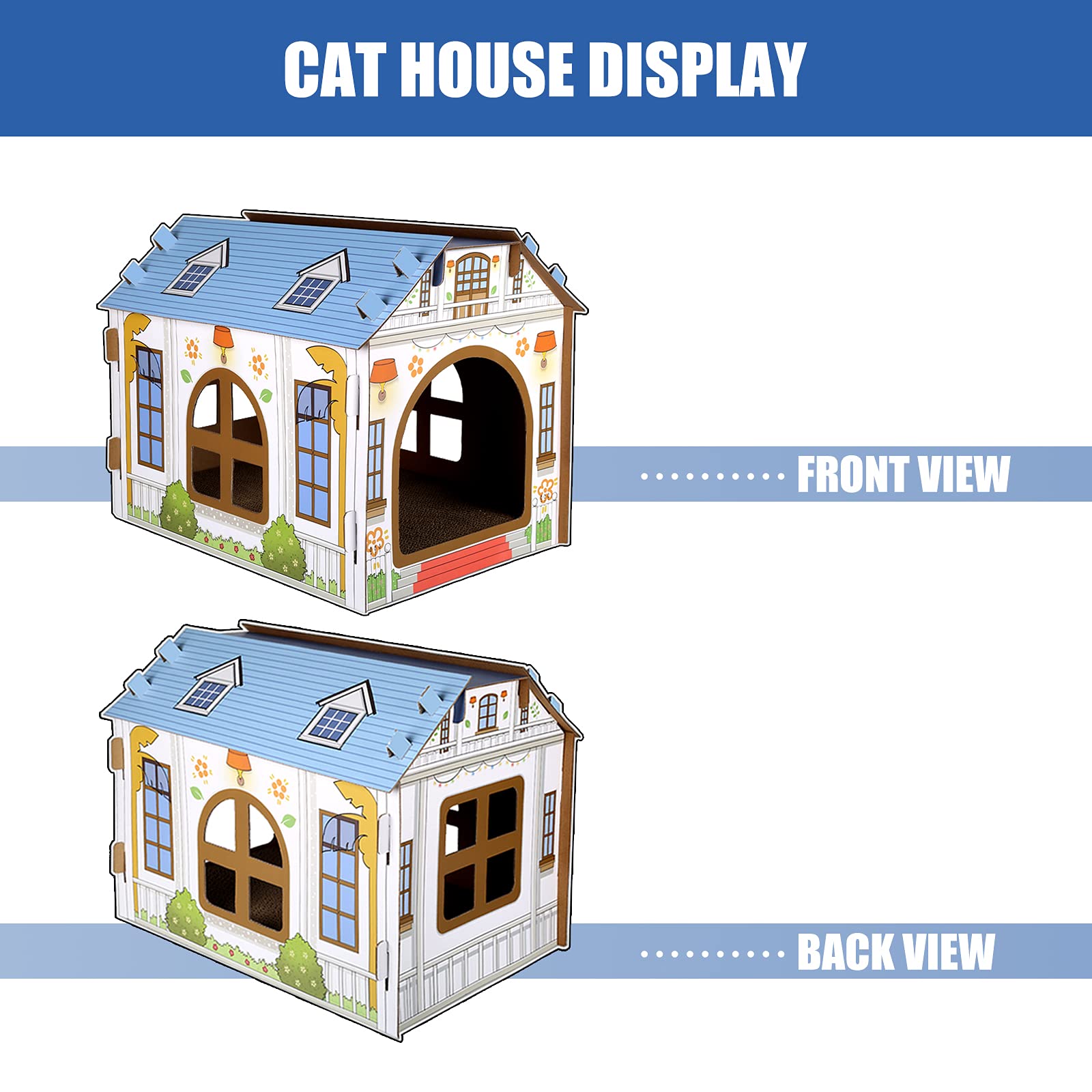 Sekam Cardboard Cat House With Scratcher/Catnip, (16.5''L X 12''W X 13''H) Cat Play House For Indoor Cats, Cat Scratching Toy, Cat Hideaway Furniture For Cat Birthday, Hideout For Bunny Small Animals