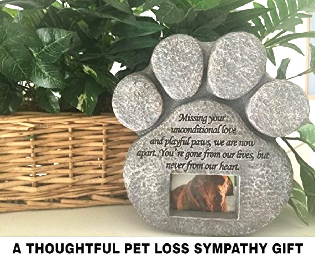 Pawprints Remembered Pet Memorial Stone - Features A Paw Print Photo Frame And Sympathy Poem - Indoor Outdoor Dog Or Cat For Garden Backyard Marker Grave Tombstone - Loss Of Pet Gift - Loss Of Dog Gift