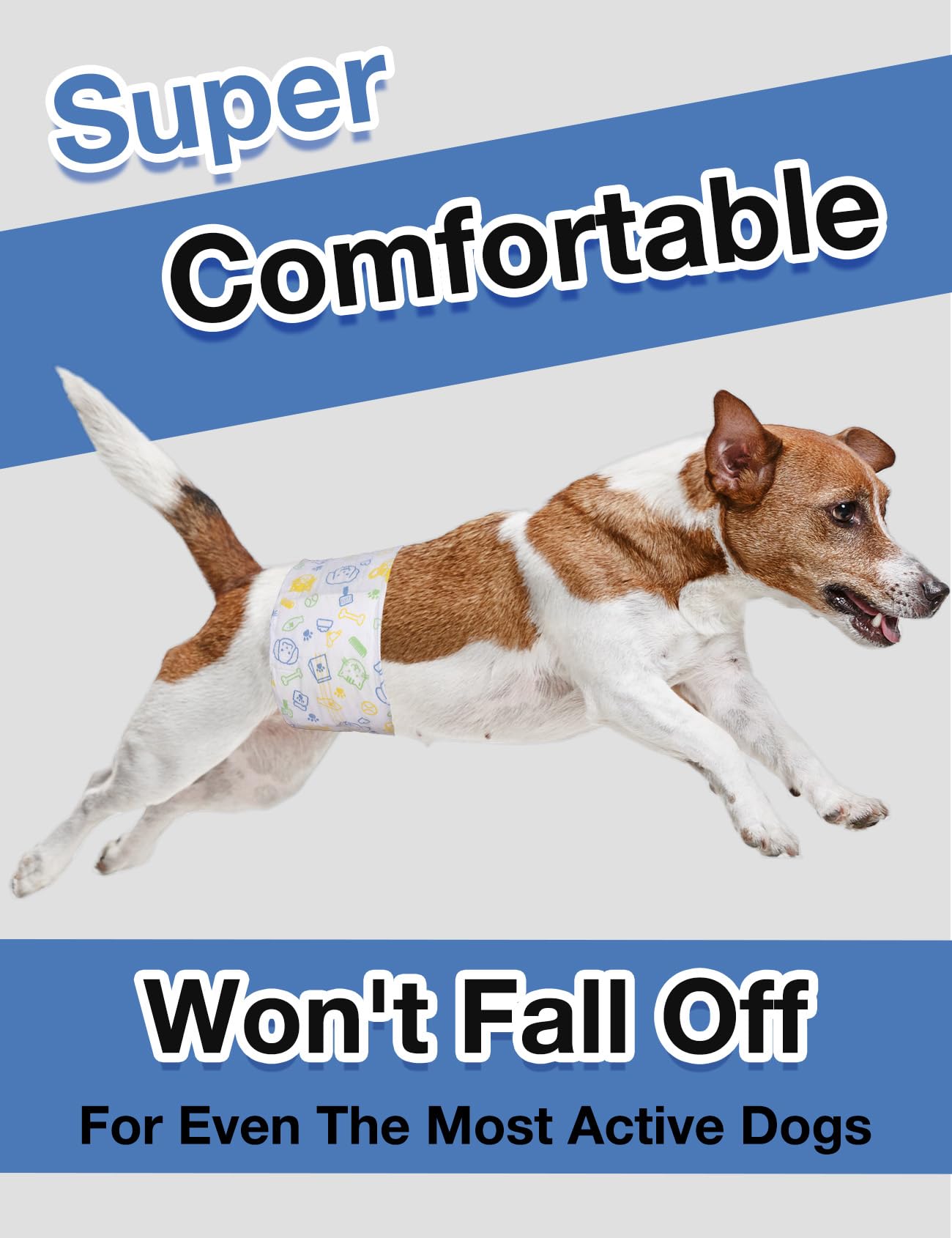Dono Disposable Male Dog Diapers, Super Absorbent Wraps, M(18-25in), Blue Bone, Model DMD-2, 48 Pack, 360° Leak-Proof