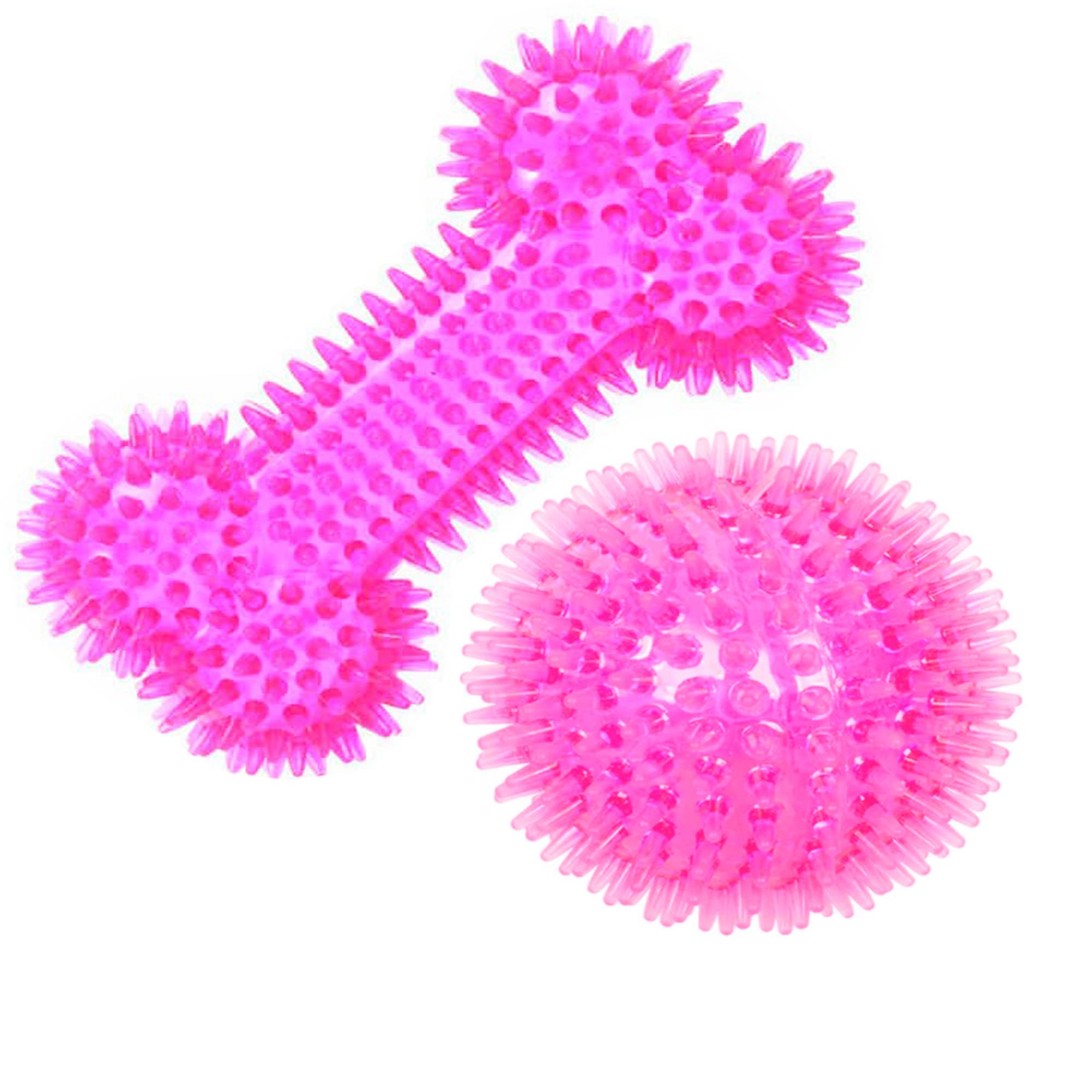 W9 Pet Products Rubber 2 Squeaky Teeth Cleaning Bone And Ball Toy For Small Puppy (Baby Pink)