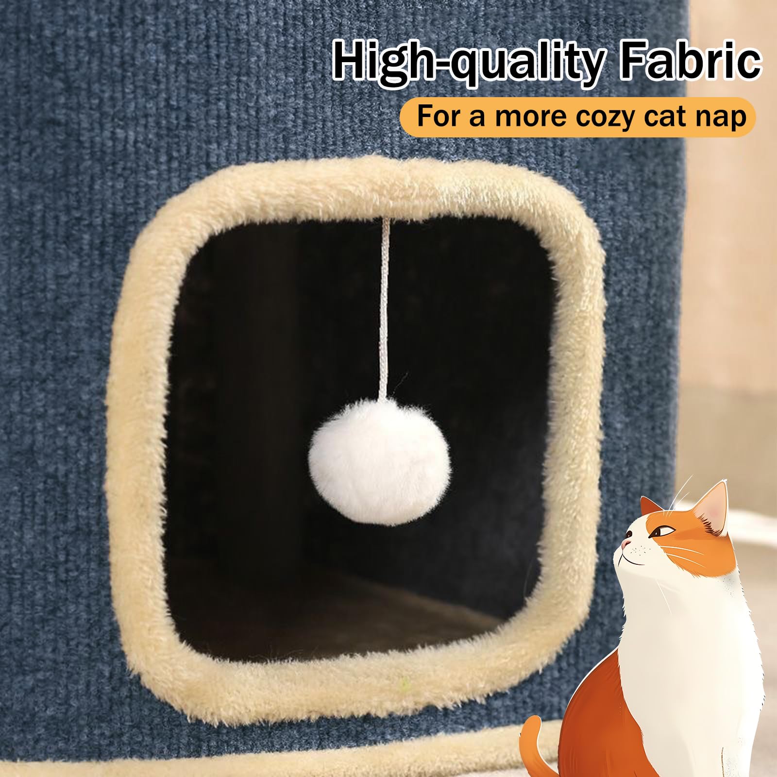 Pempet Cat House For Indoor Cat Beds, Multi-Level Cat Condo Foldable Cat Cave (3-Level)