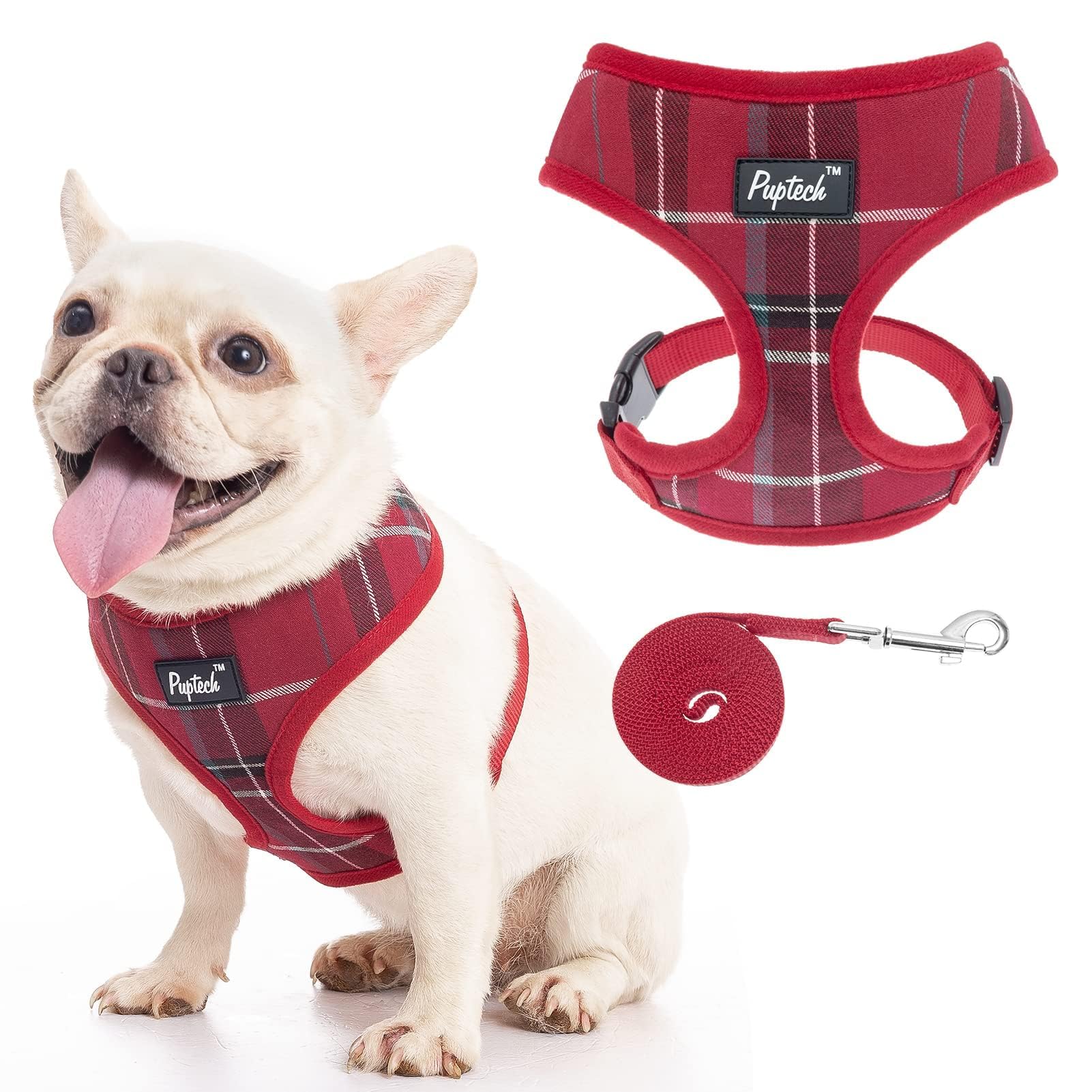 Pupteck Soft Mesh Dog Harness And Leash Set Pet Puppy Cat Comfort Padded Vest No Pull Harnesses, Red, M