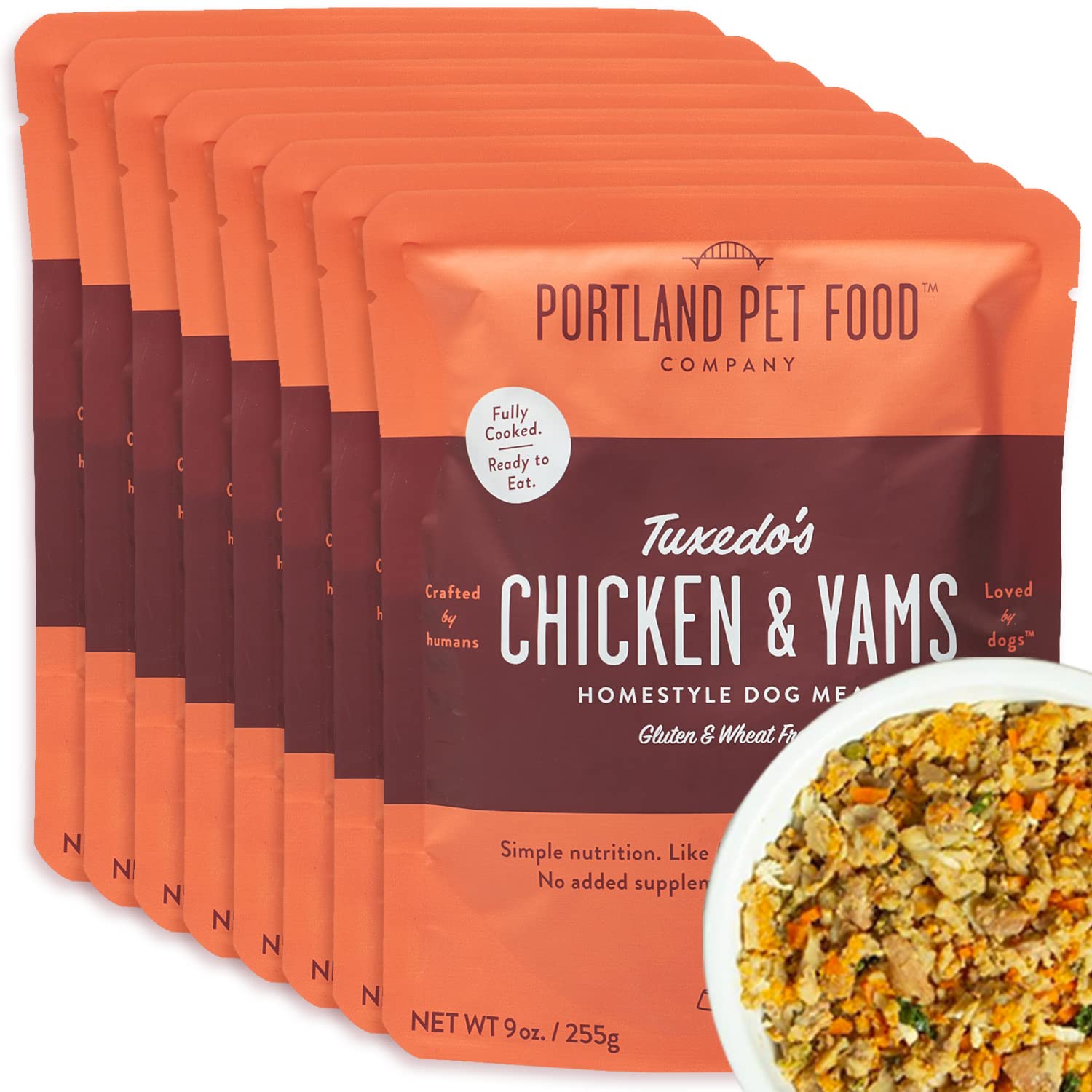Portland Pet Food Company Tuxedos Chicken & Yams Fresh Dog Food Pouches - Human-Grade, Gluten-Free Wet Pet Meal Topper & Mixers