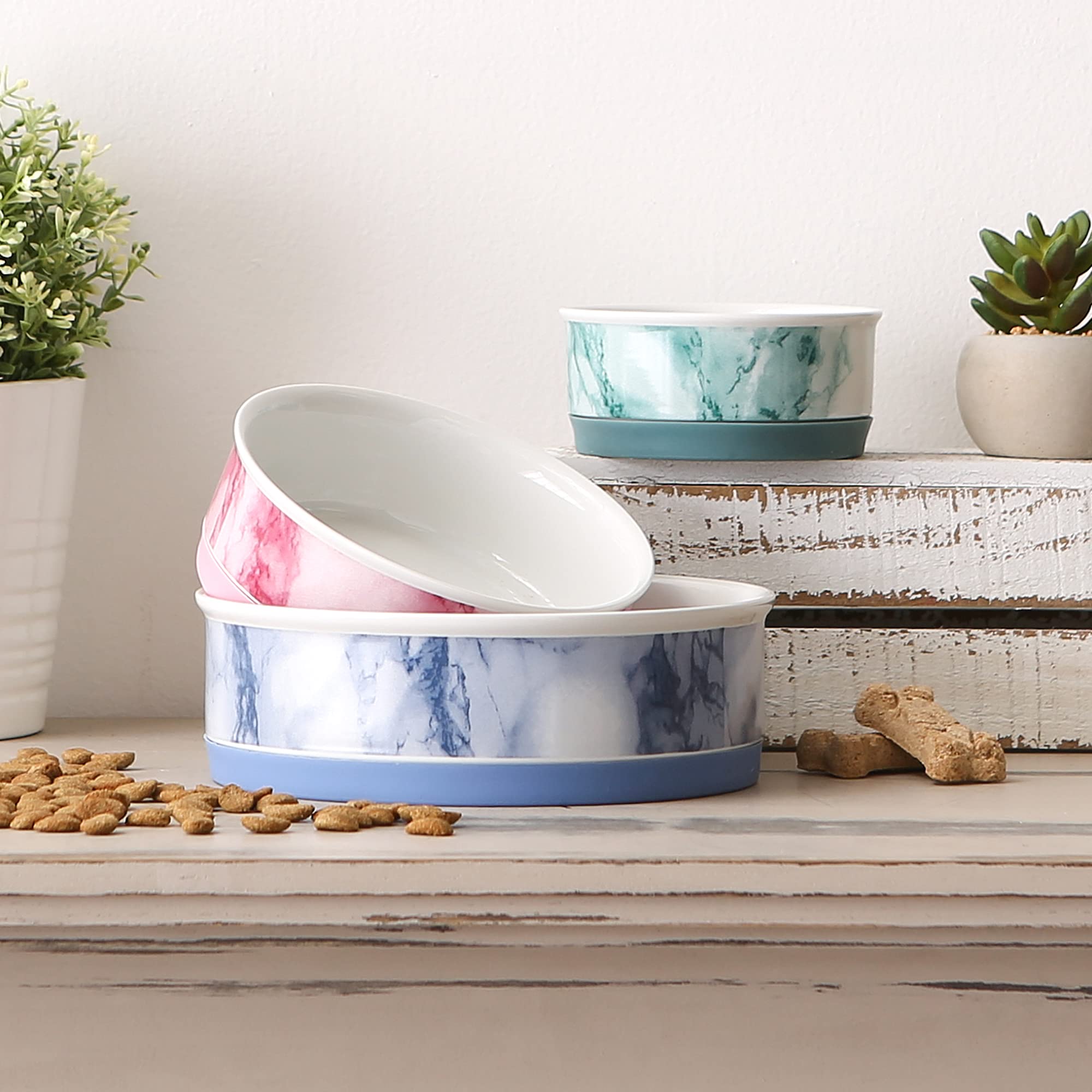 DII Pet Bowl Teal Marble Large 7.5Dx2.4H (Set of 2)