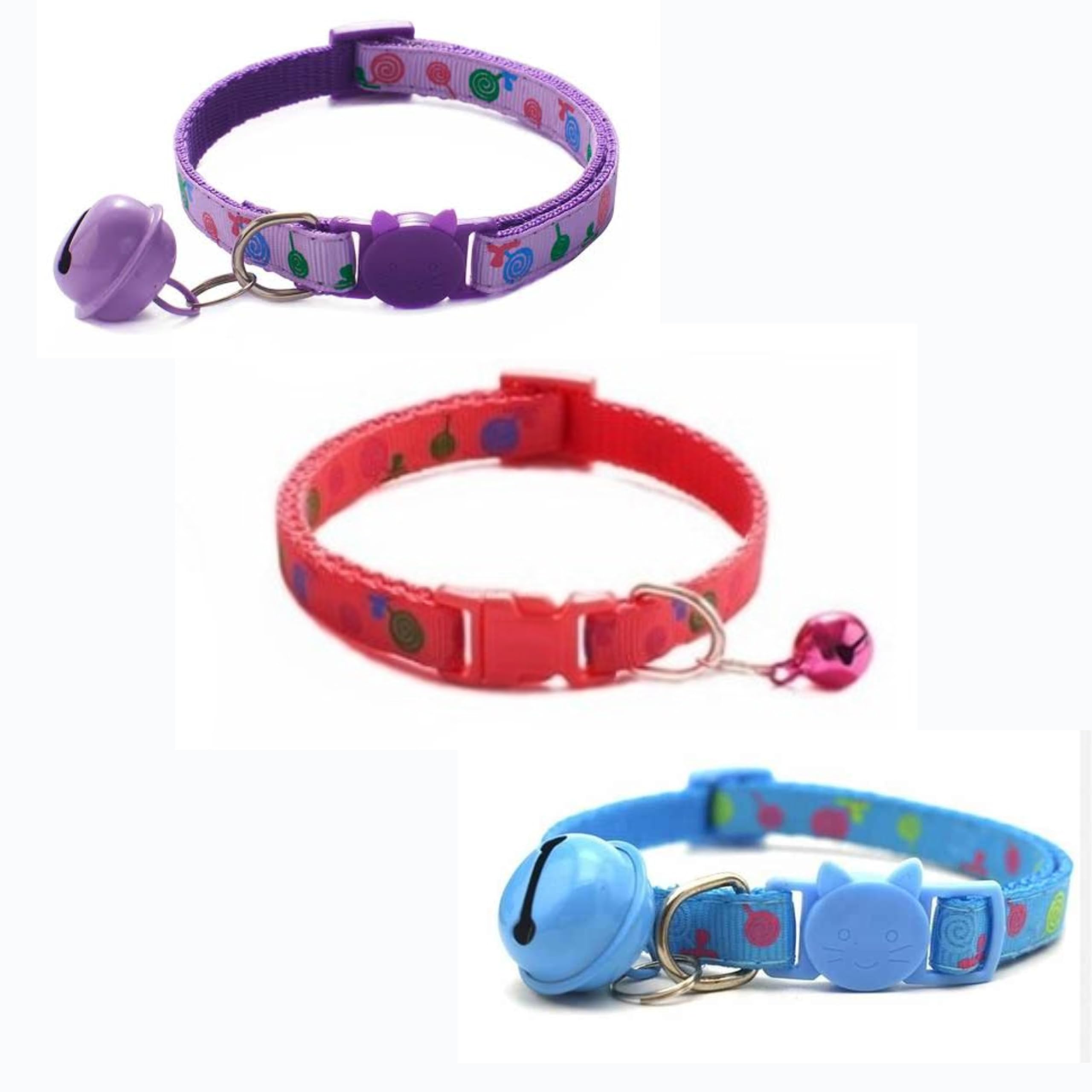 Litvibes Cat Collar Set Of 3 With Bell,Kitten Kitty & Small Dogs Soft Adjustable Collar,Safe,Breakaway For Cats And PuppiesRed,