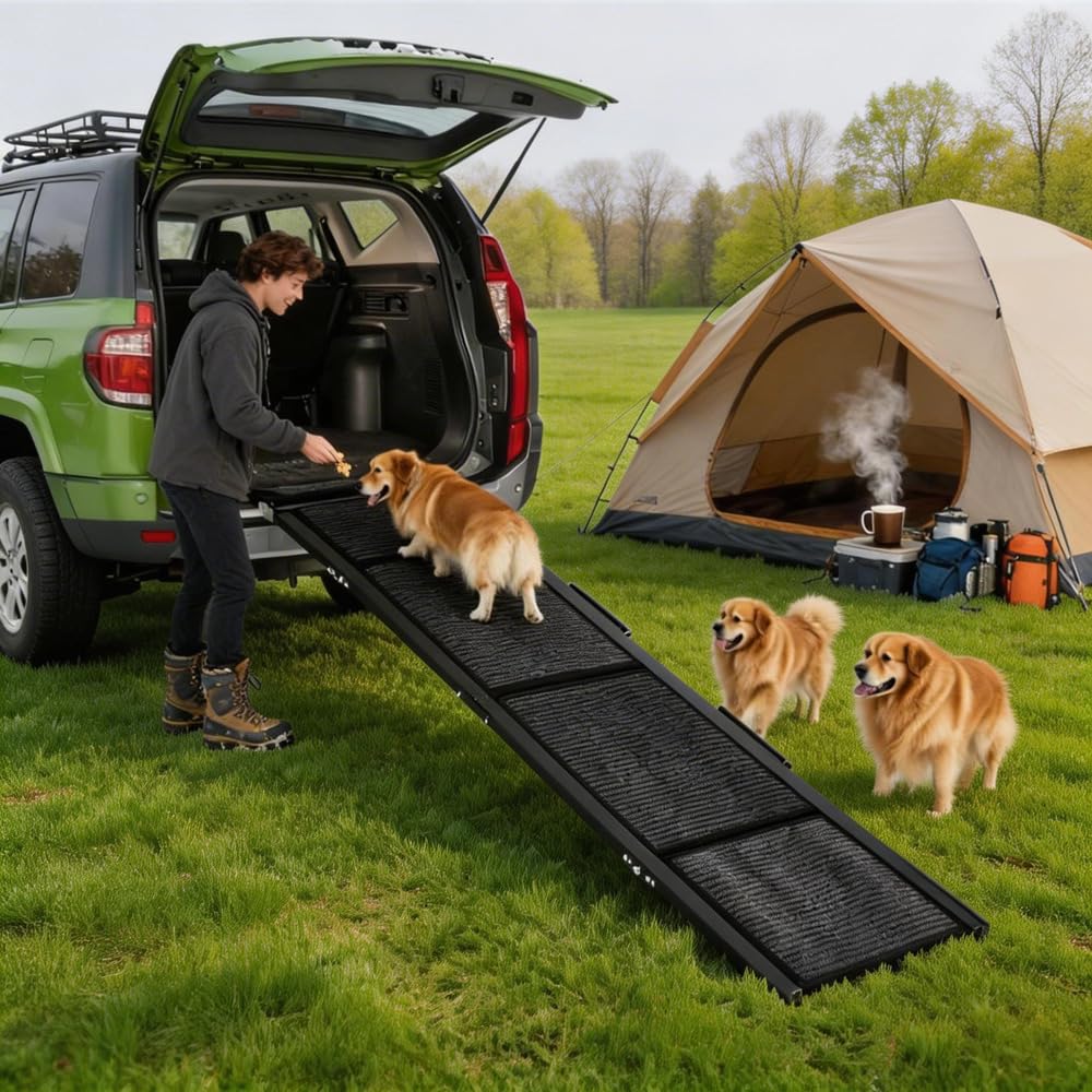 GarveeLife Dog Ramp for Car, 71x 17 Extra Long Folding Dog Ramp, Pet Ramp for Large Dogs with Non-Slip Rug Surface, Portable