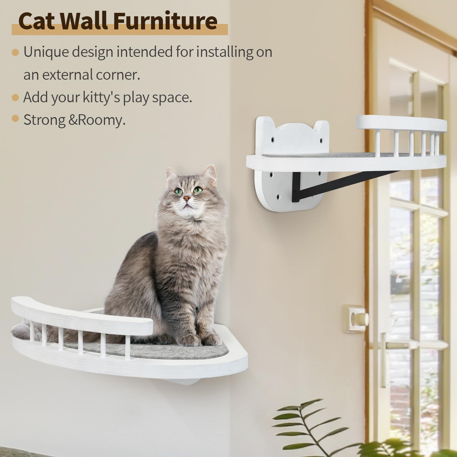 Cat Wall Shelves, Cat Shelves And Perches For Wall, Wood Cat Shelves Wall Mount, Cat Wall Furniture With 3 Cat Wall Steps Cat Sc