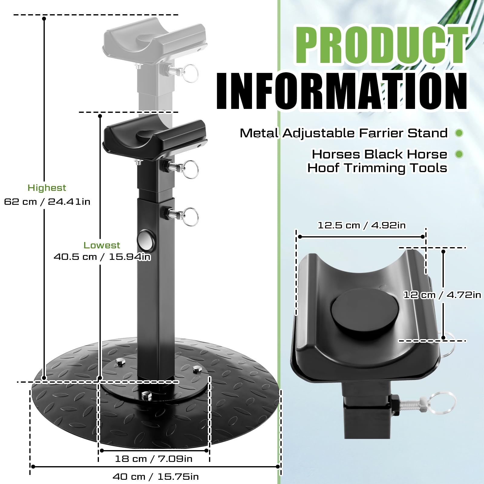 Zonon Adjustable Farrier Stand for Horses, Metal Round Base, Black, Model JAX-240702-A, Hoof Trimming Tool