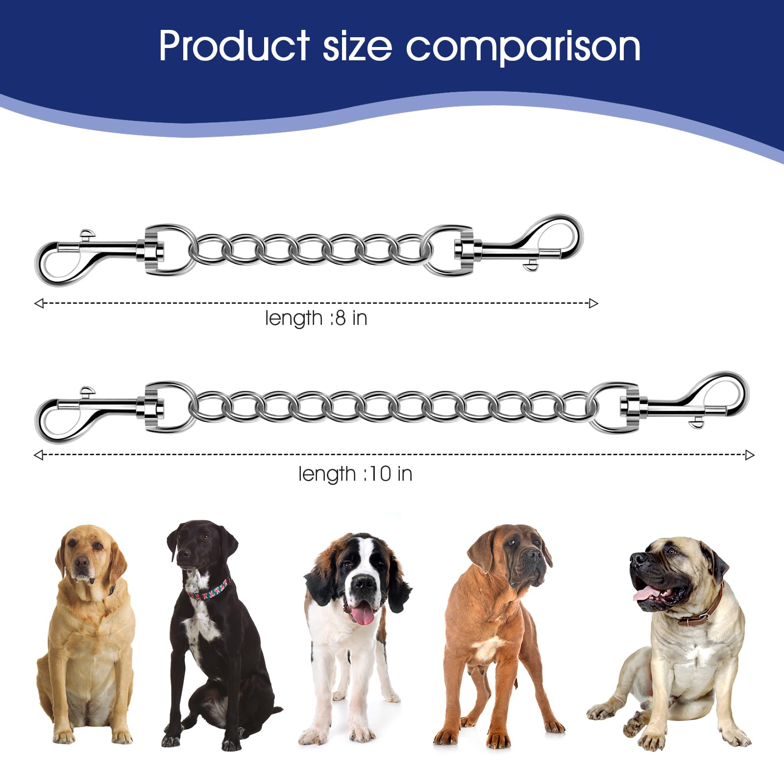 HUMLANJ Metal Dog Collar Clips - 4 Pack Heavy Duty Stainless Steel, 8 Inches, Double Ended Backup Clasp for Harness to Collar Safety