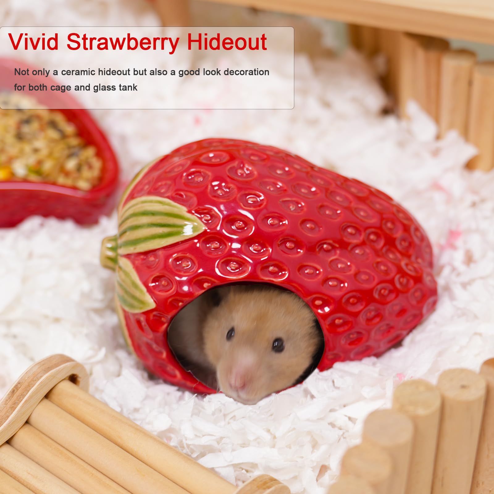 Zhilishu Ceramic Hamster Hideout, Strawberry Hamster House and Habitat, Syrian Hamster Hideout Decor Cool Bed for All Season Ger