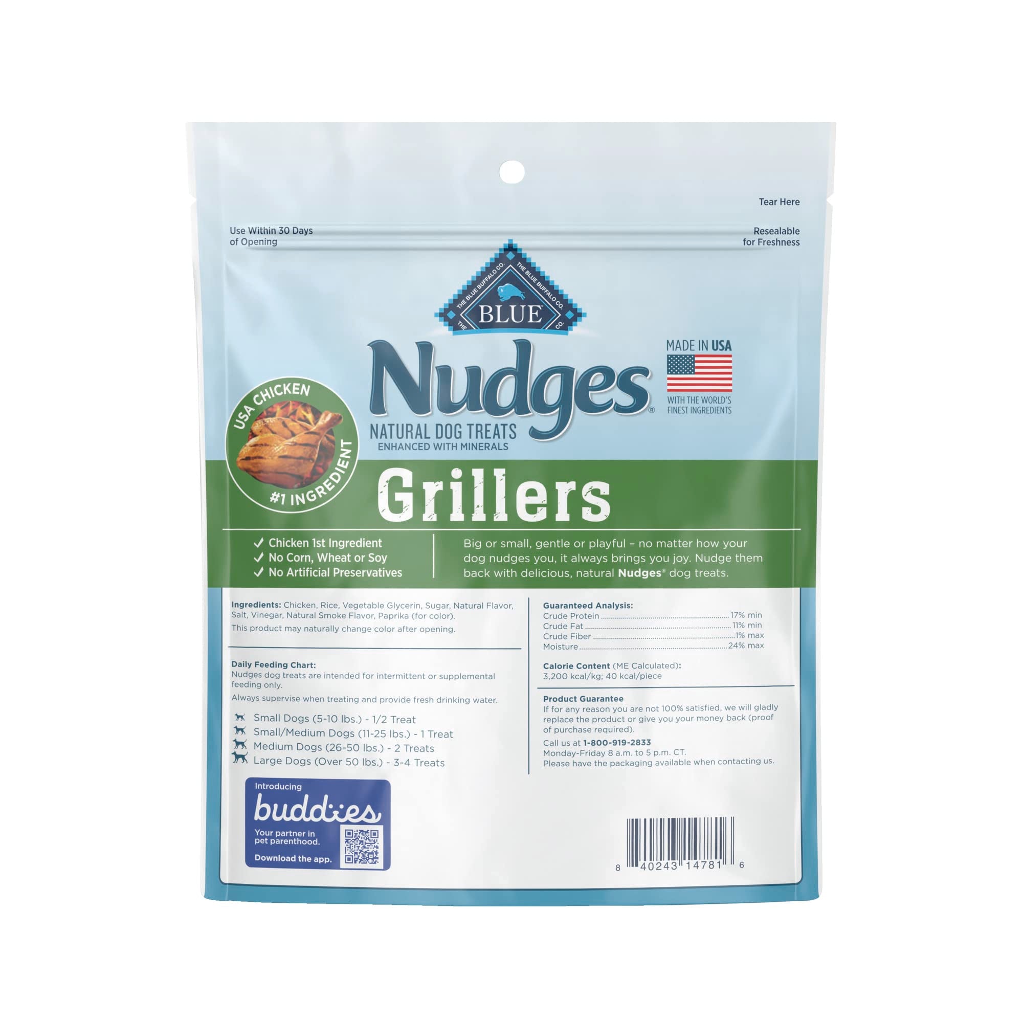 Blue Buffalo Nudges Grillers Natural Dog Treats, Made in the USA with Real Chicken, 16-oz. Bag