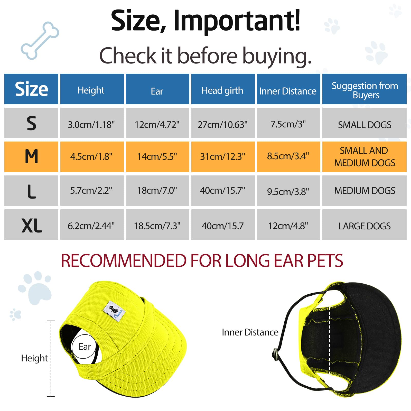 Pawaboo Dog Baseball Cap, Outdoor Pet Sport Sun Protection Baseball Cap Hat, Adjustable Travel Sport Hat Visor Sunbonnet Outfit