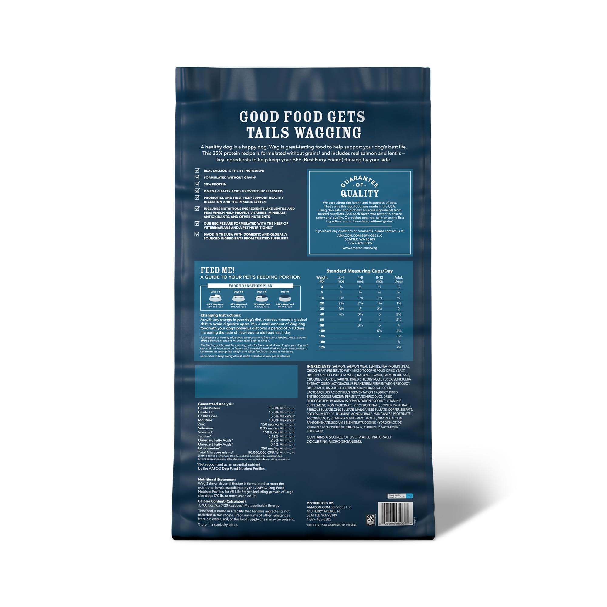 Amazon Brand - Wag Dry Dog Food Grain-Free Salmon & Lentil Recipe, High Protein (24 lb bag)