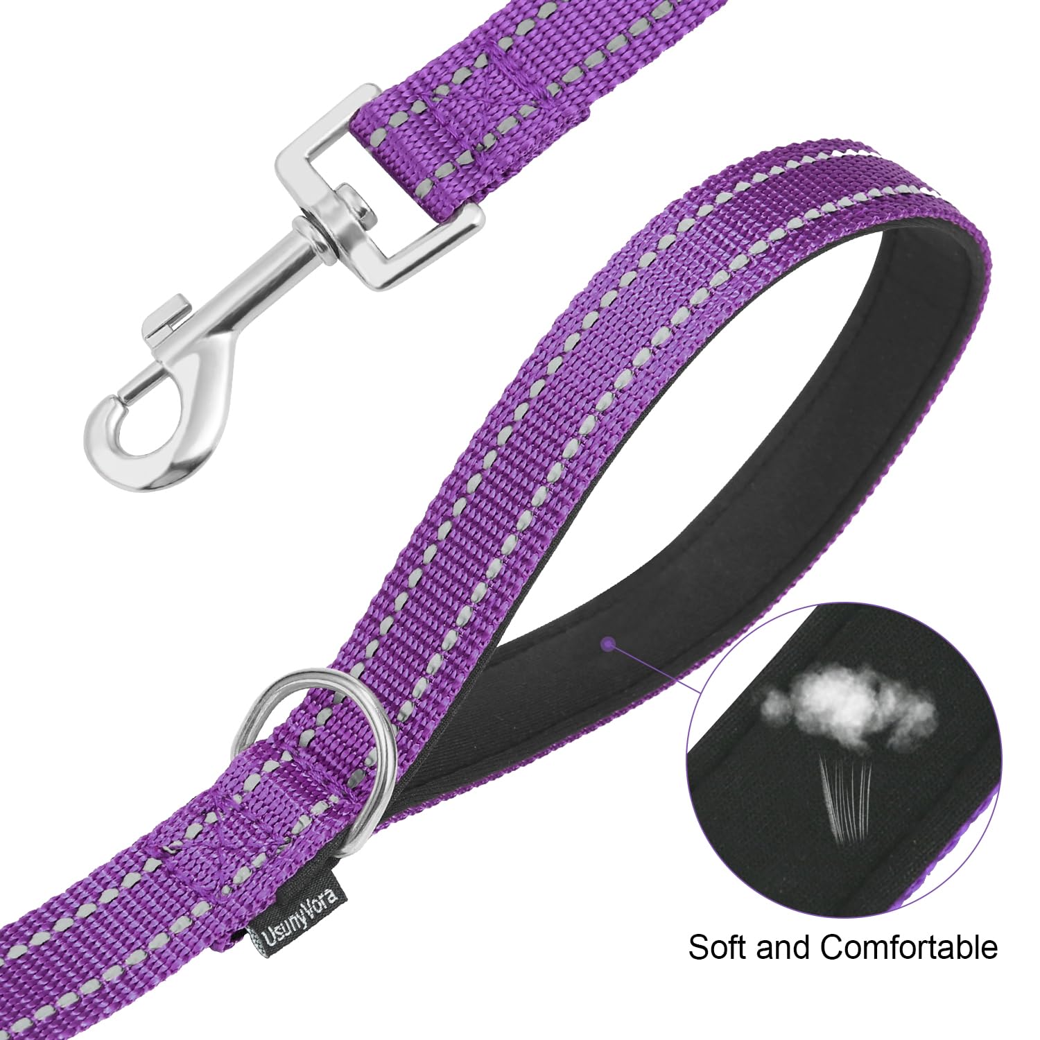 Usunyvora Reflective Nylon Dog Leash For Walking,Strong Dog Leash With Padded Handle For Medium And Large Dogs,4 Ft,Purple