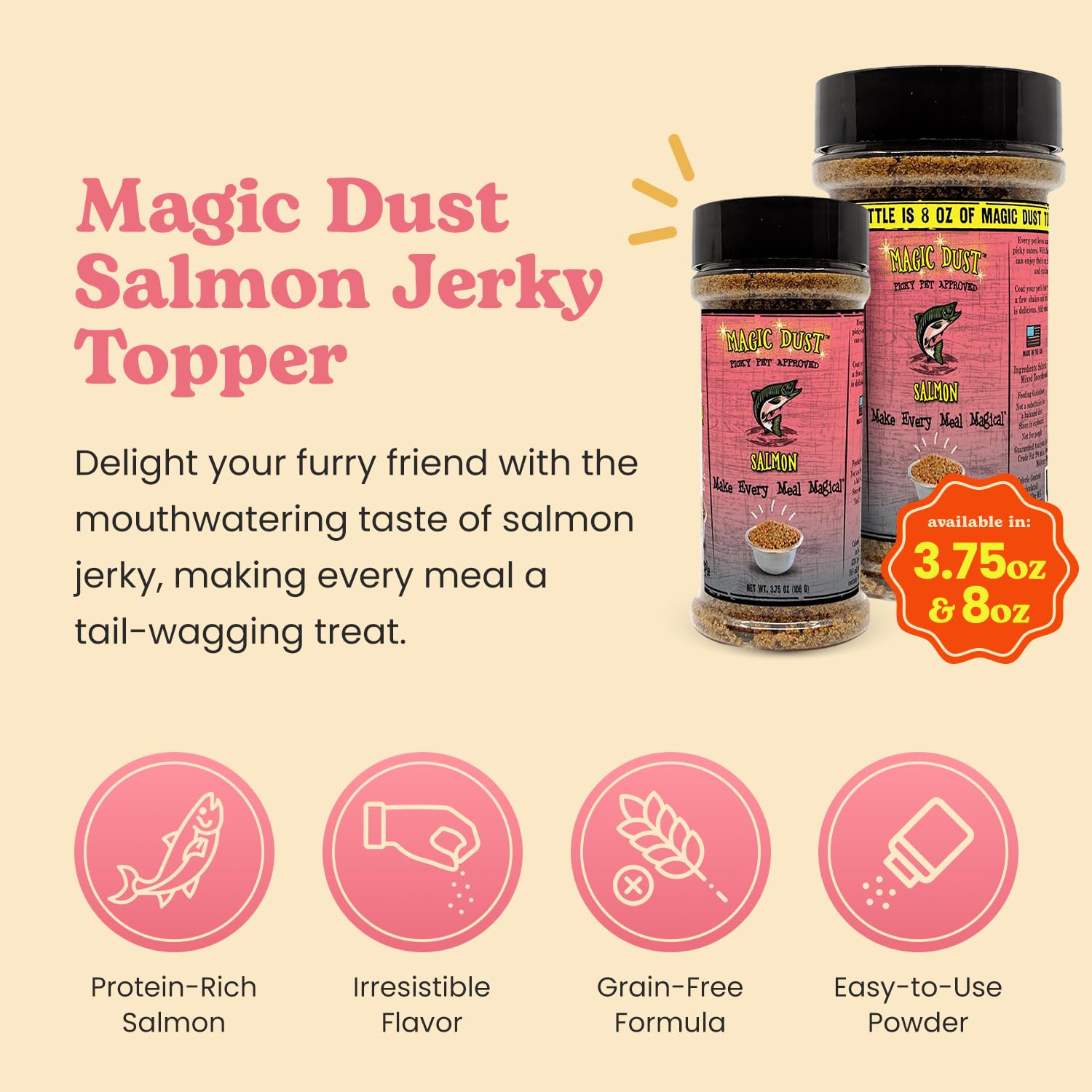Wild Meadow Farms - Magic Dust Salmon Jerky Topper, Single Protein Pet Food Topper for Dogs & Cats, Enhance Flavor & Elevate Mea