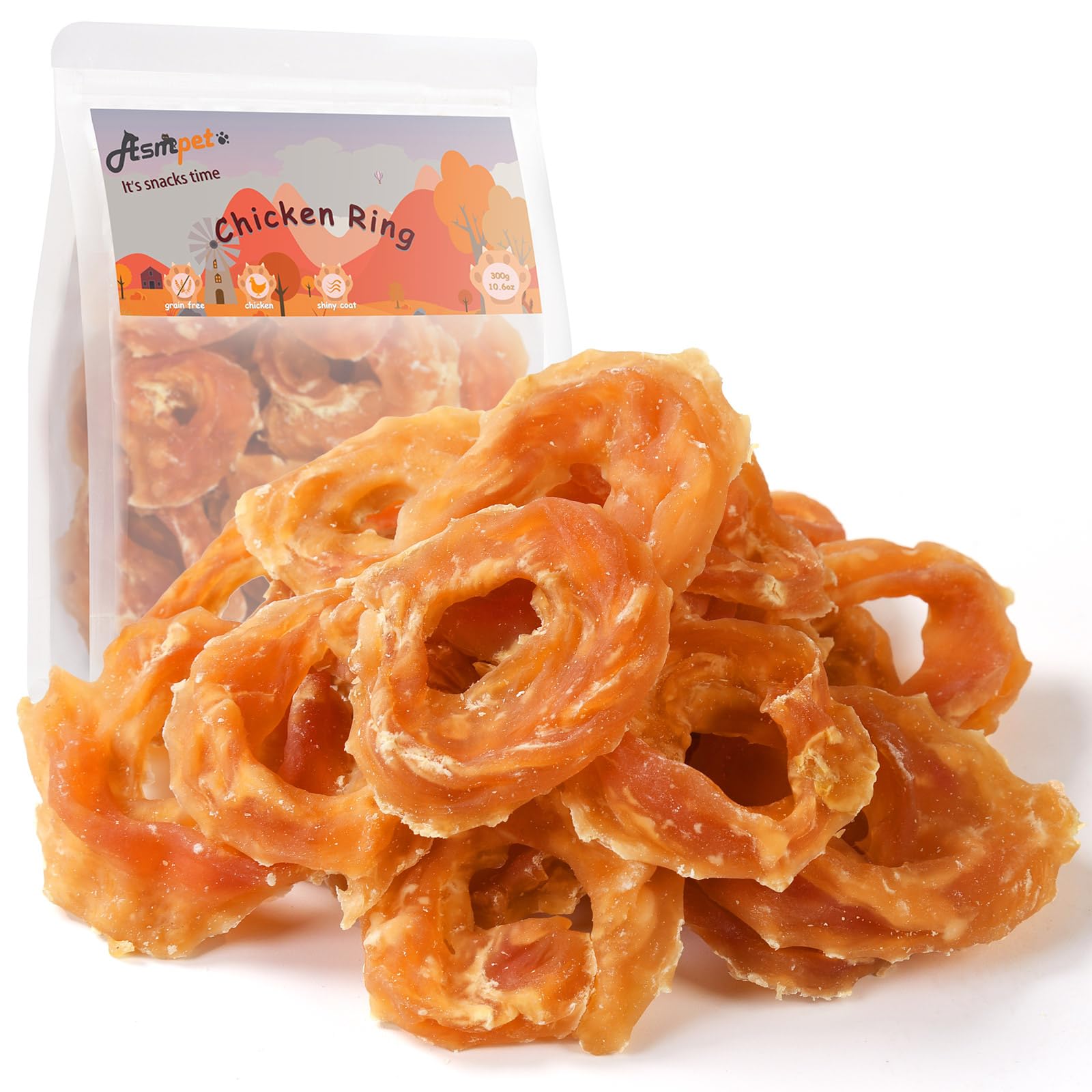 ASMPET Chicken Jerky Dog Treats, Chicken Rings Small Training Chewy Snacks, High Protein All Natural Limited Ingredient Soft Che